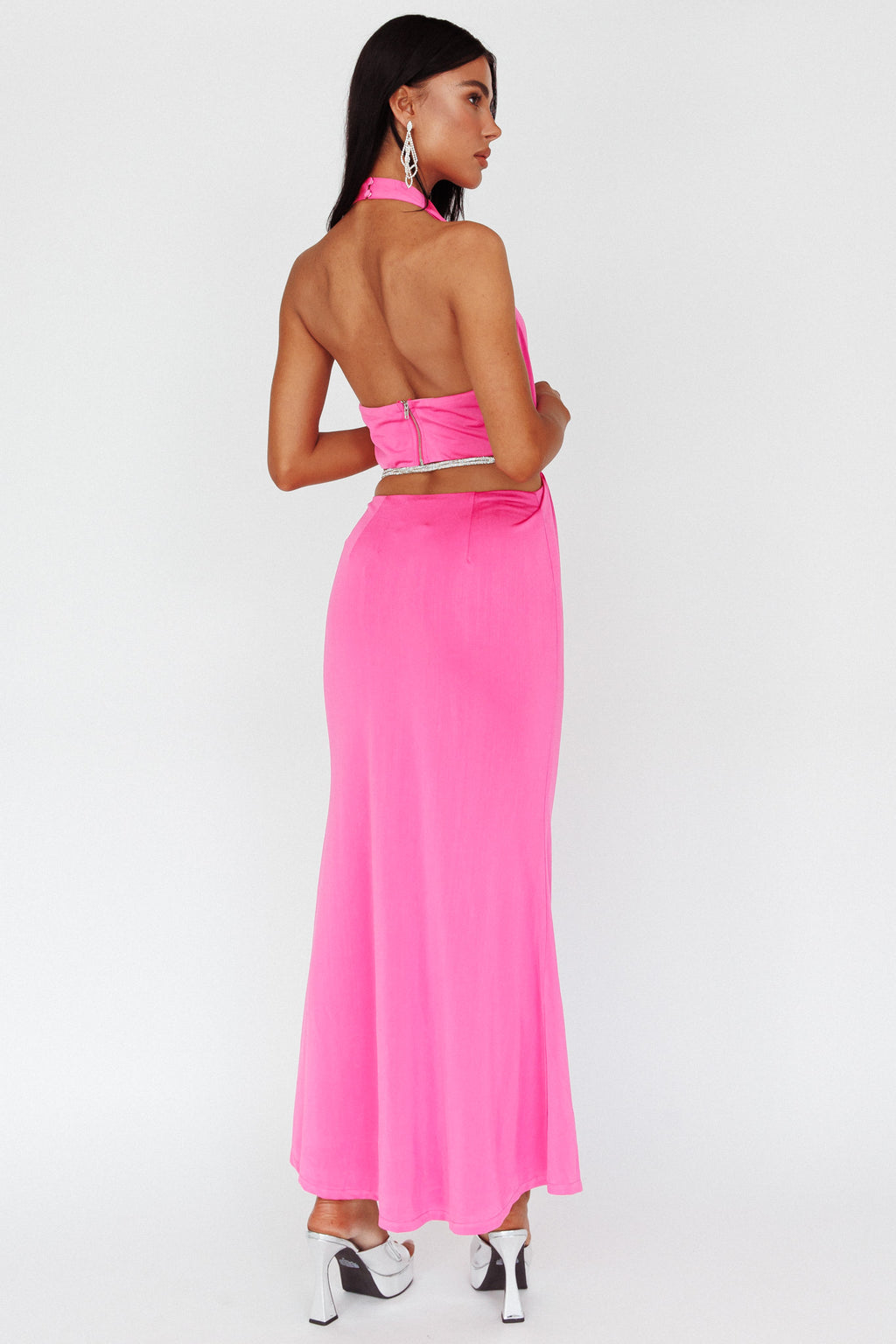 Emmi Cowl Neck Diamante Rope Dress Magenta by Selfie Leslie Australia