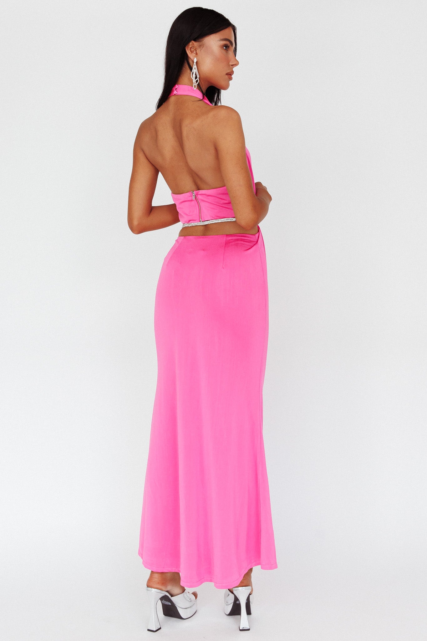 Emmi Cowl Neck Diamante Rope Dress Magenta by Selfie Leslie Australia