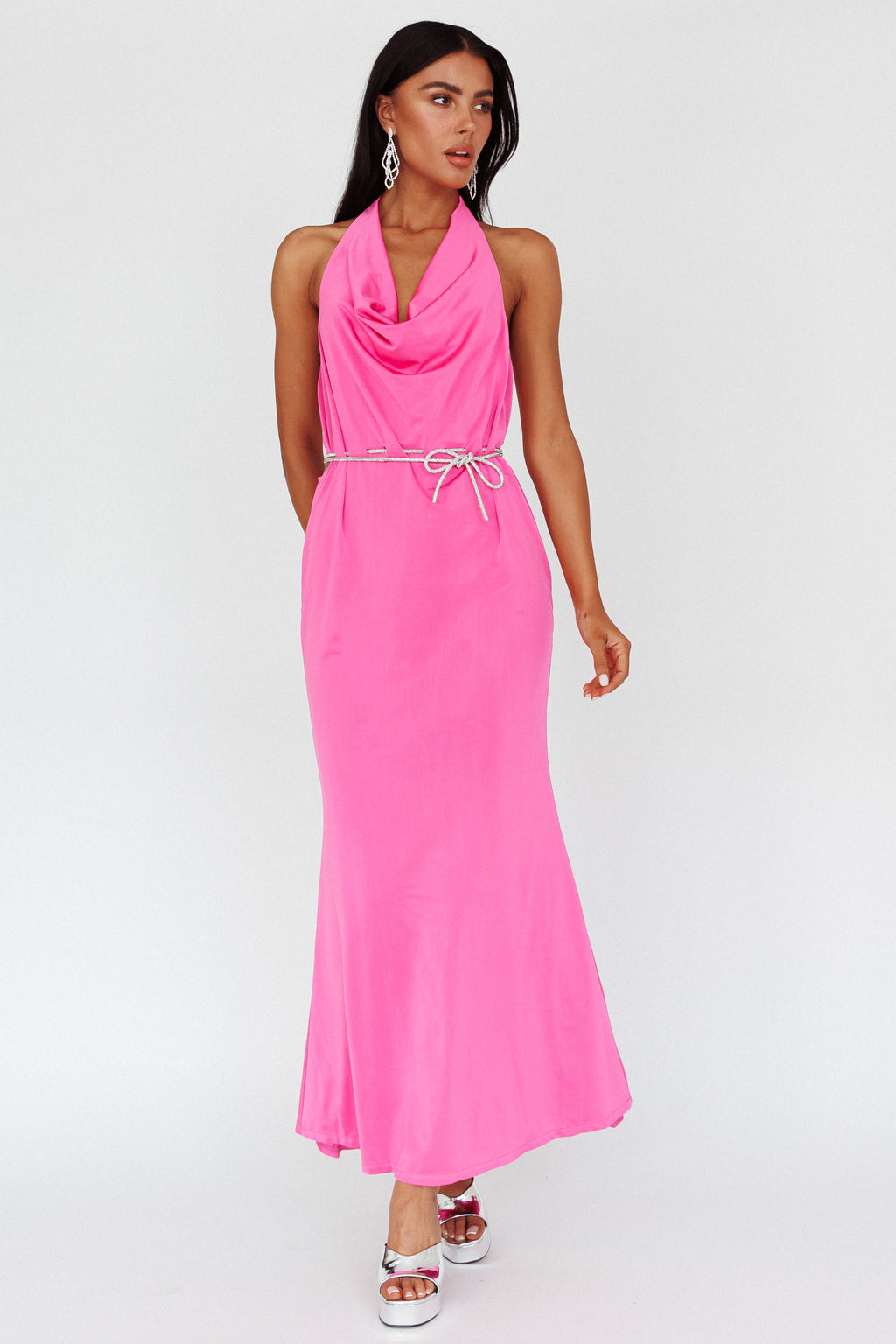 Emmi Cowl Neck Diamante Rope Dress Magenta by Selfie Leslie Australia