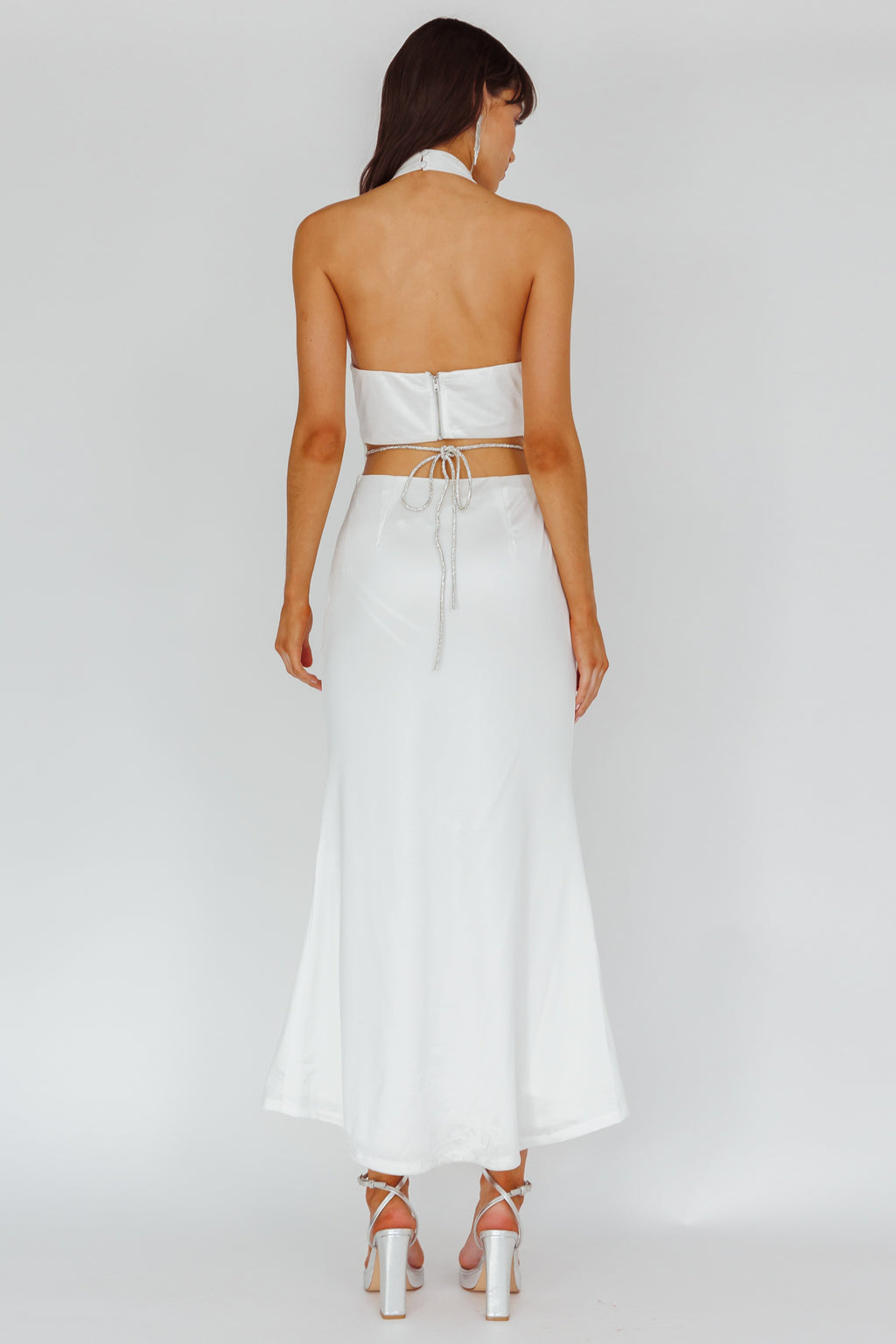 Emmi Cowl Neck Diamante Rope Dress White by Selfie Leslie Australia
