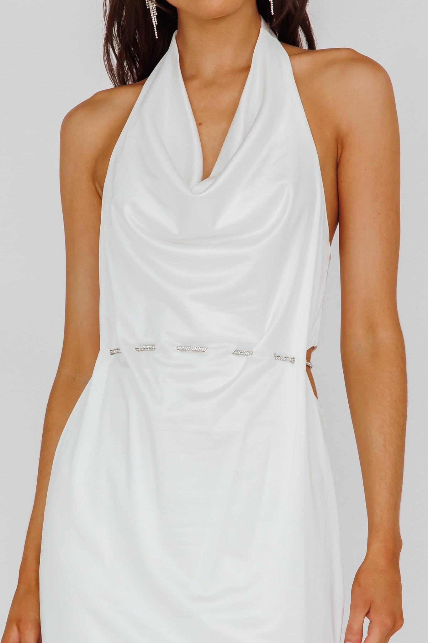 Emmi Cowl Neck Diamante Rope Dress White by Selfie Leslie Australia