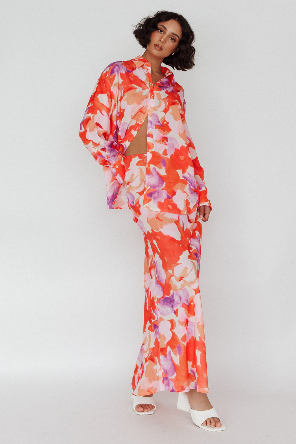 Vacation Midi Skirt Floral Orange/Purple by Selfie Leslie Australia