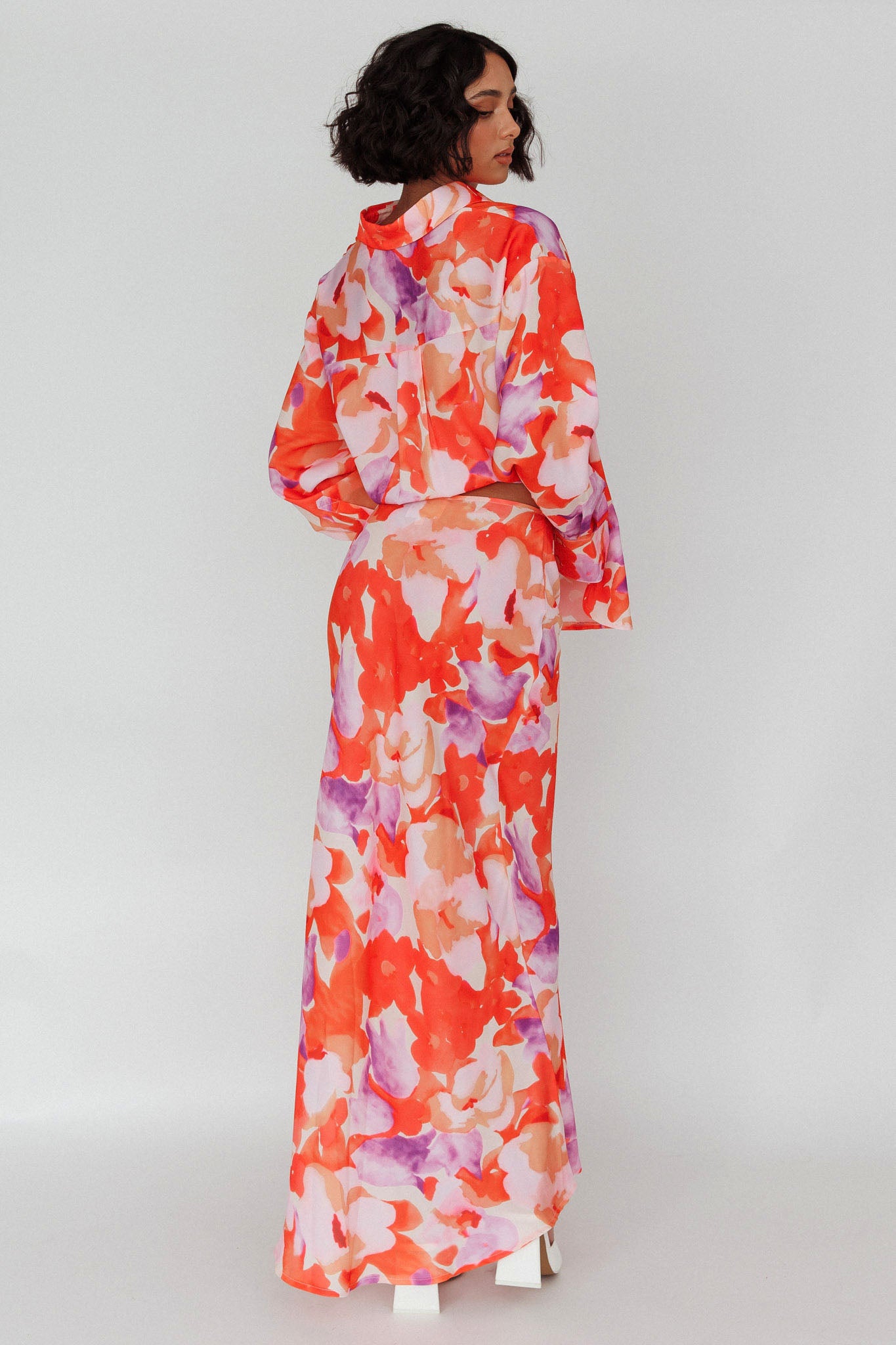 Vacation Midi Skirt Floral Orange/Purple by Selfie Leslie Australia