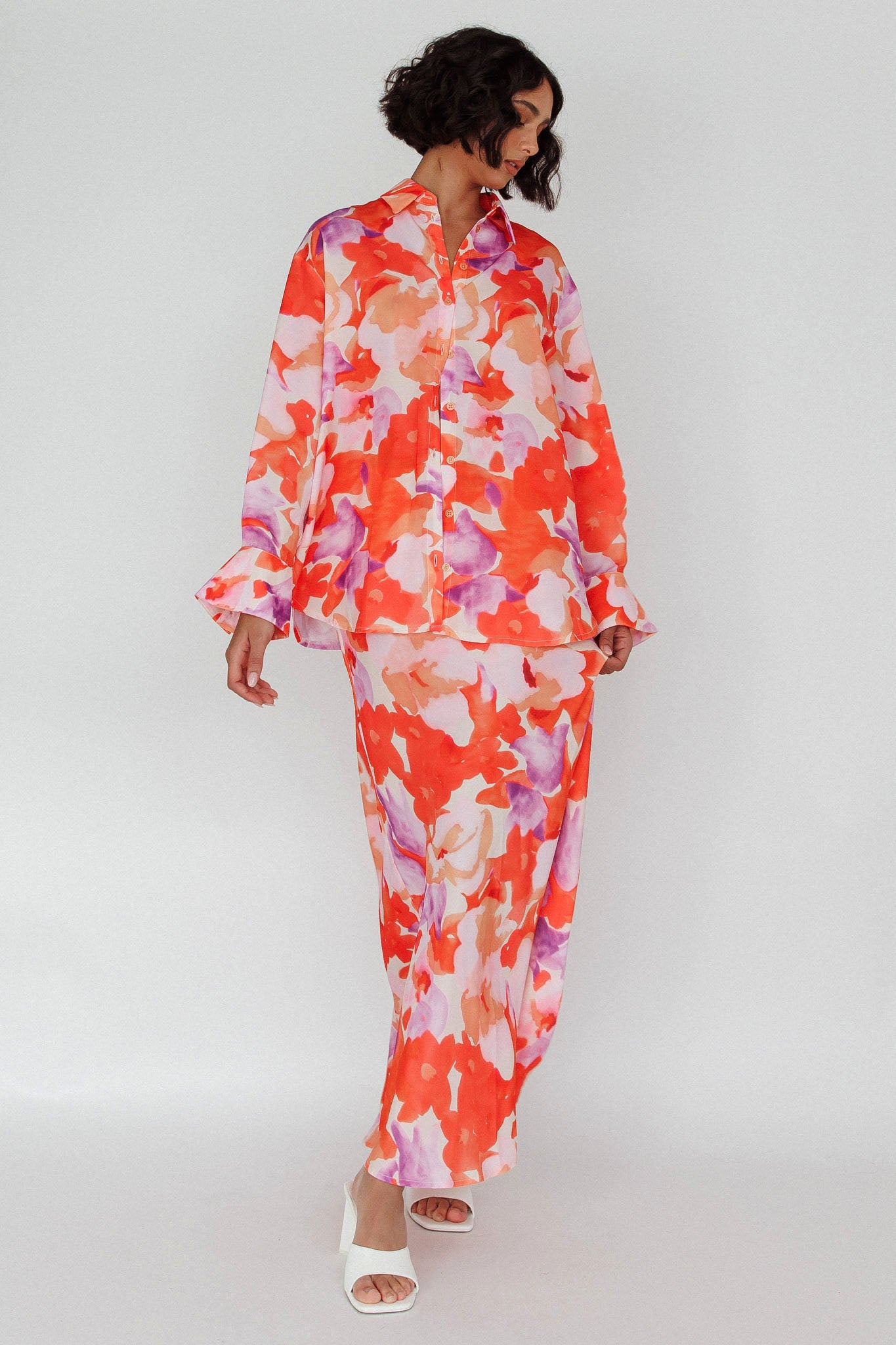 Vacation Midi Skirt Floral Orange/Purple by Selfie Leslie Australia