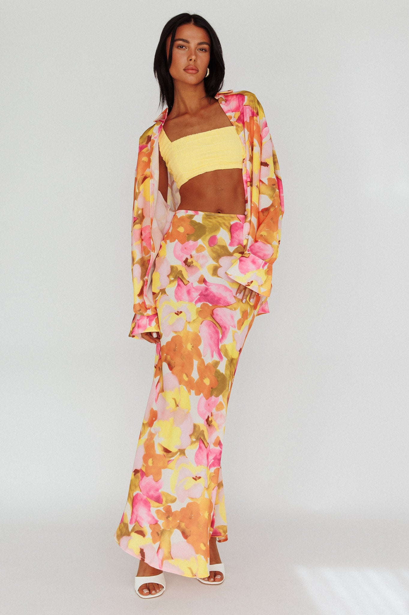Vacation Midi Skirt Floral Pink/Yellow by Selfie Leslie Australia