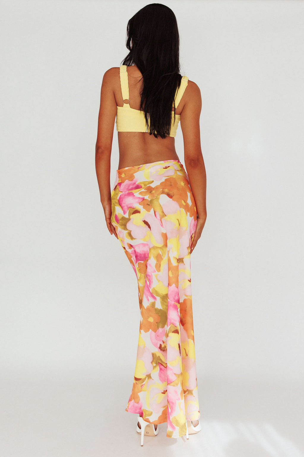 Vacation Midi Skirt Floral Pink/Yellow by Selfie Leslie Australia