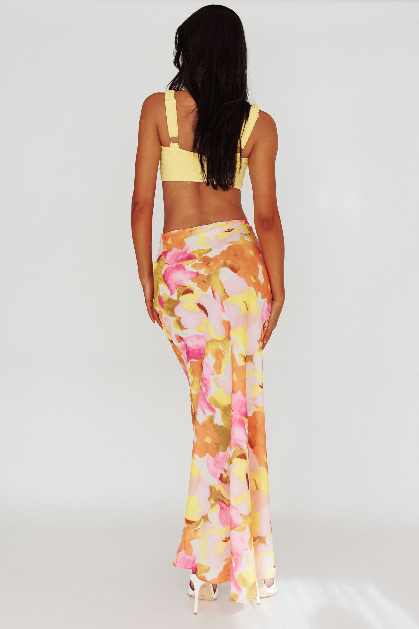 Vacation Midi Skirt Floral Pink/Yellow by Selfie Leslie Australia