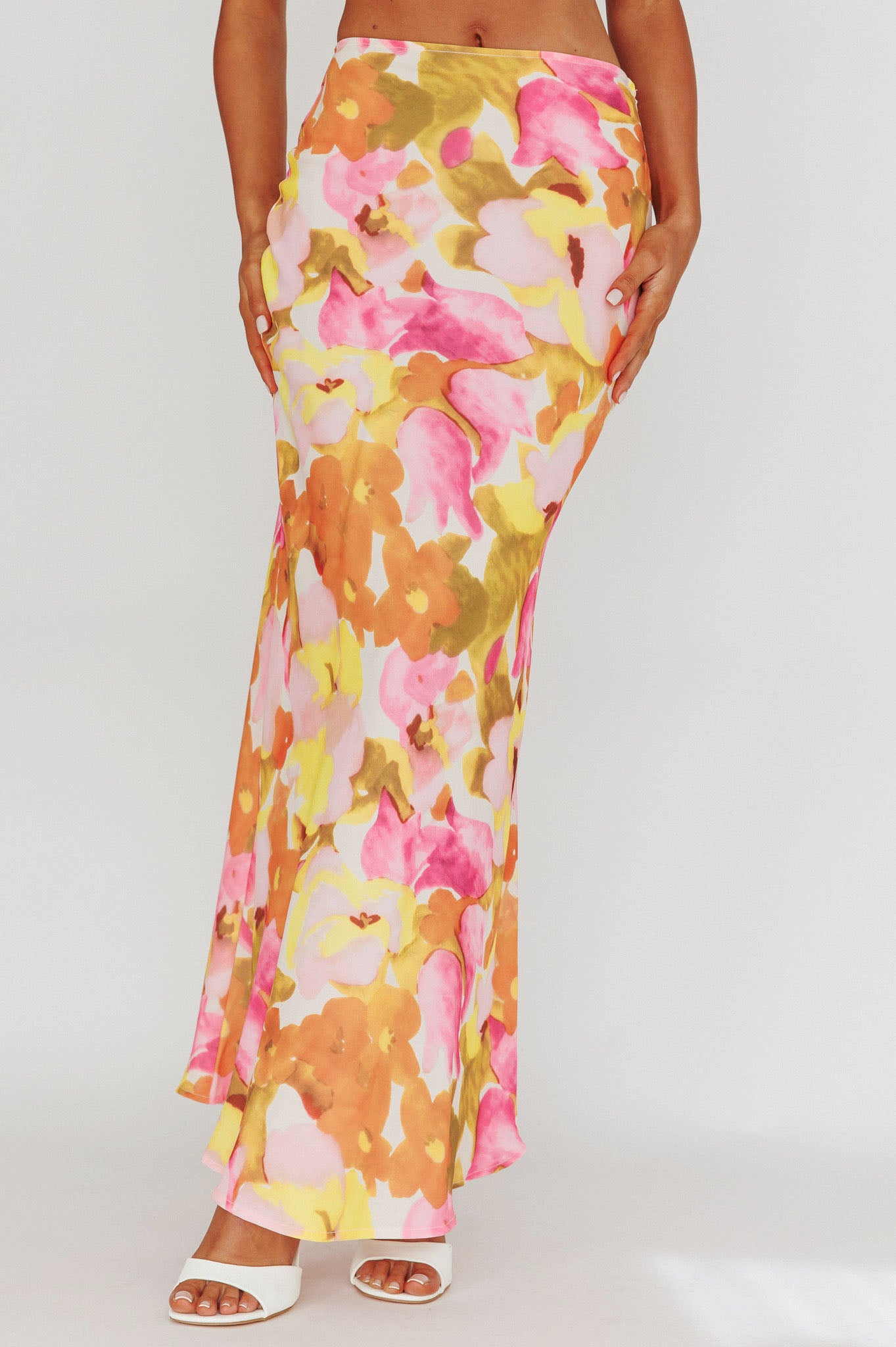 Vacation Midi Skirt Floral Pink/Yellow by Selfie Leslie Australia