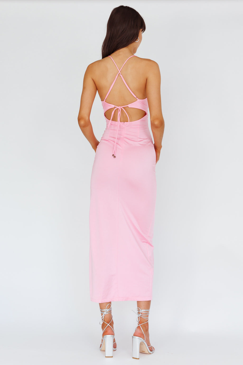 Summer Rose Front Split Midi Dress Pink by Selfie Leslie Australia