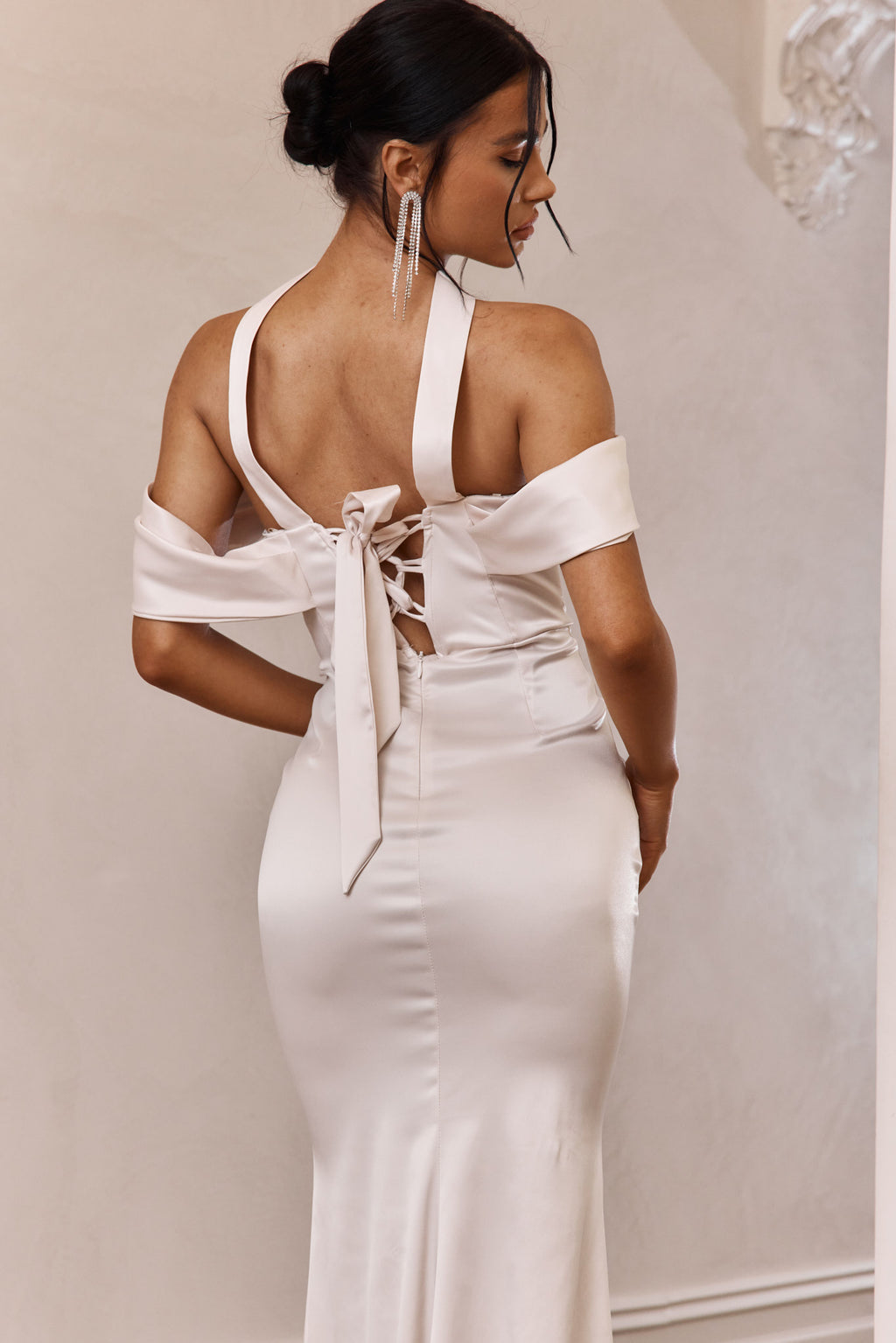 Eclipse Draped Sleeve Midi Dress Beige by Selfie Leslie Australia
