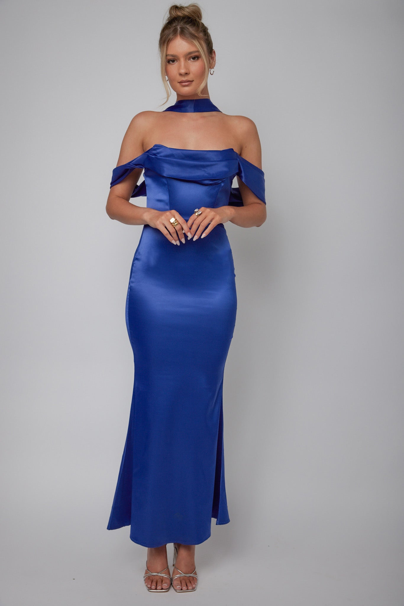Eclipse Draped Sleeve Midi Dress Navy by Selfie Leslie Australia