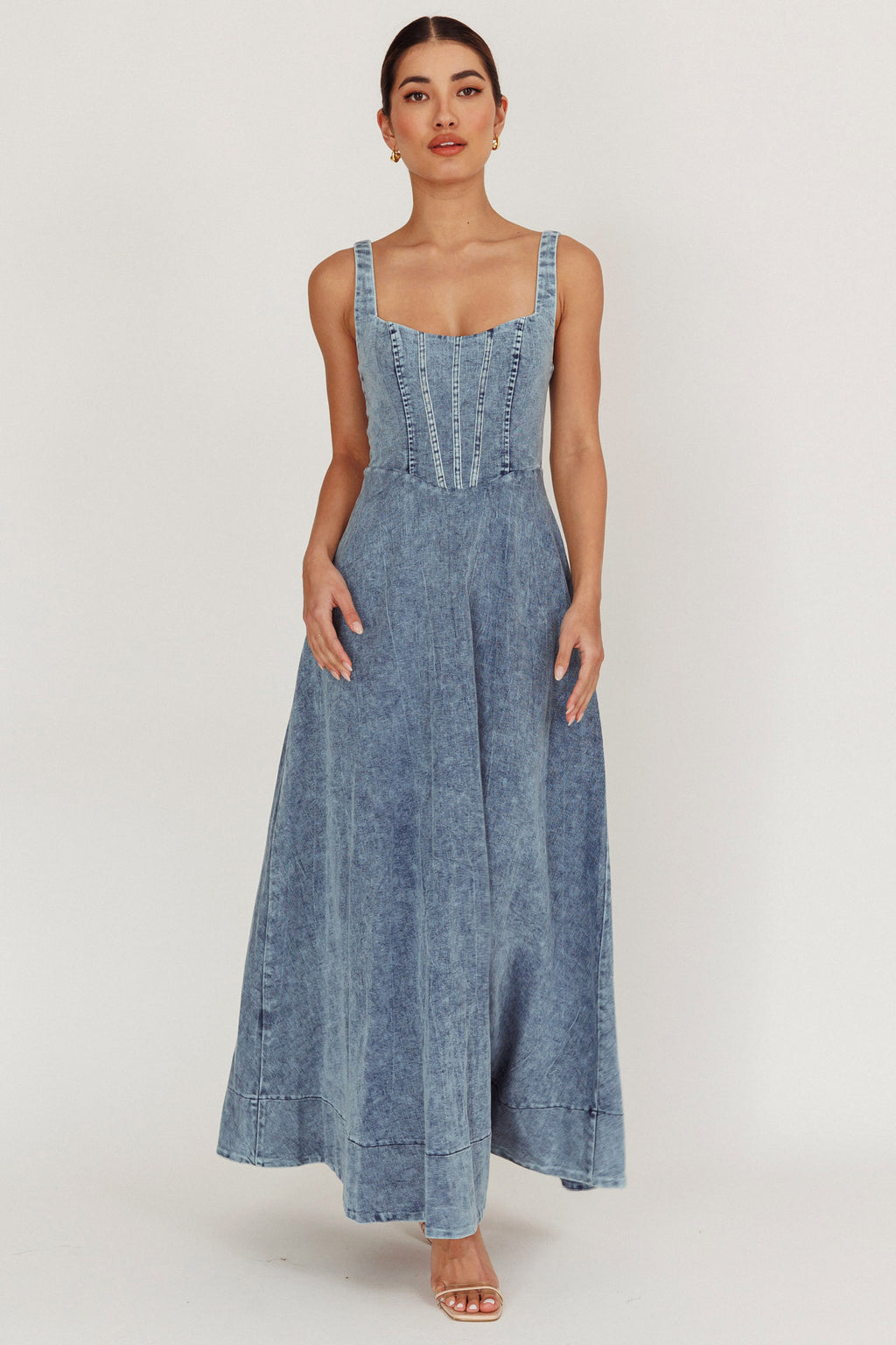 Talissa A-Line Maxi Denim Dress Blue by Selfie Leslie Australia