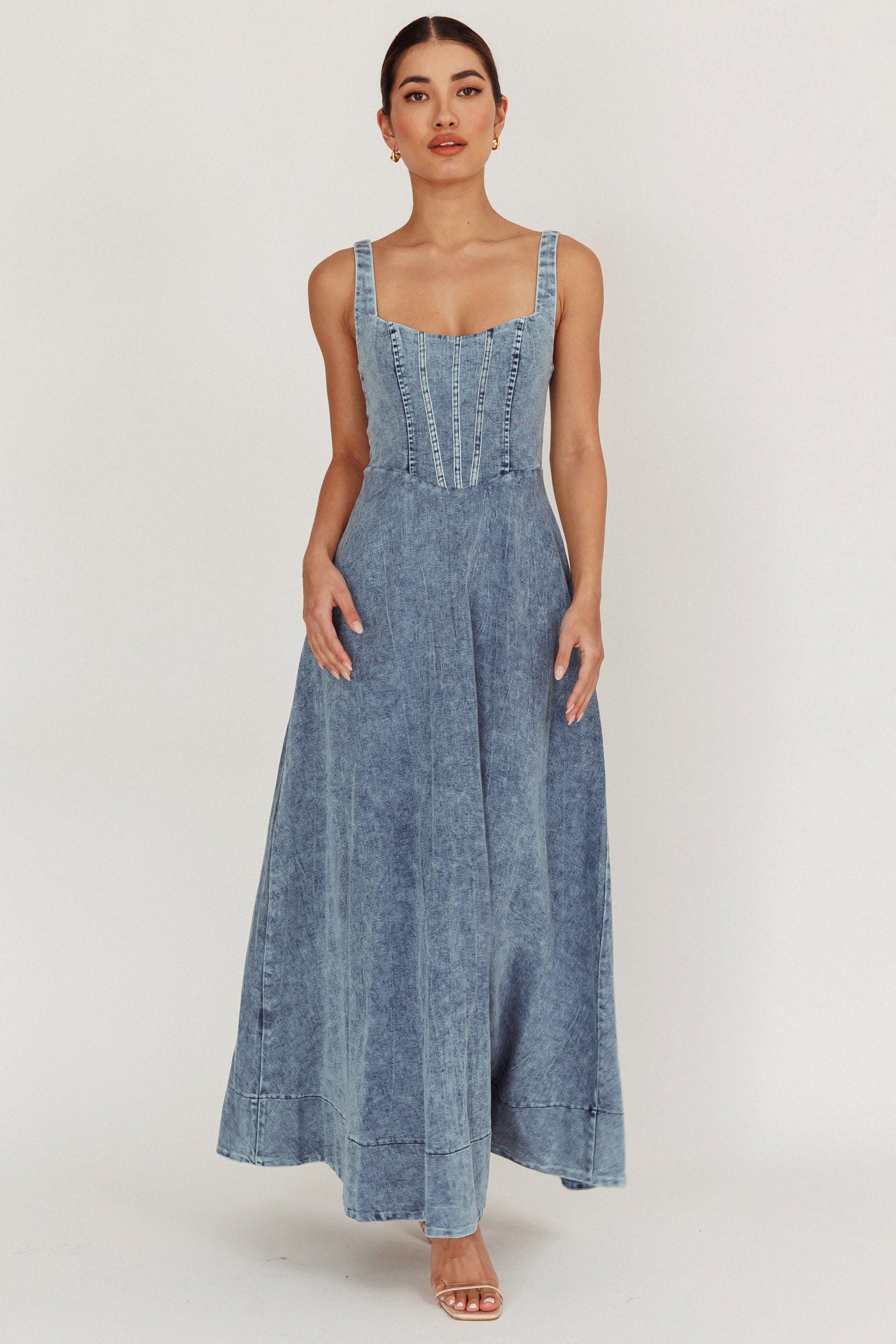 Talissa A-Line Maxi Denim Dress Blue by Selfie Leslie Australia