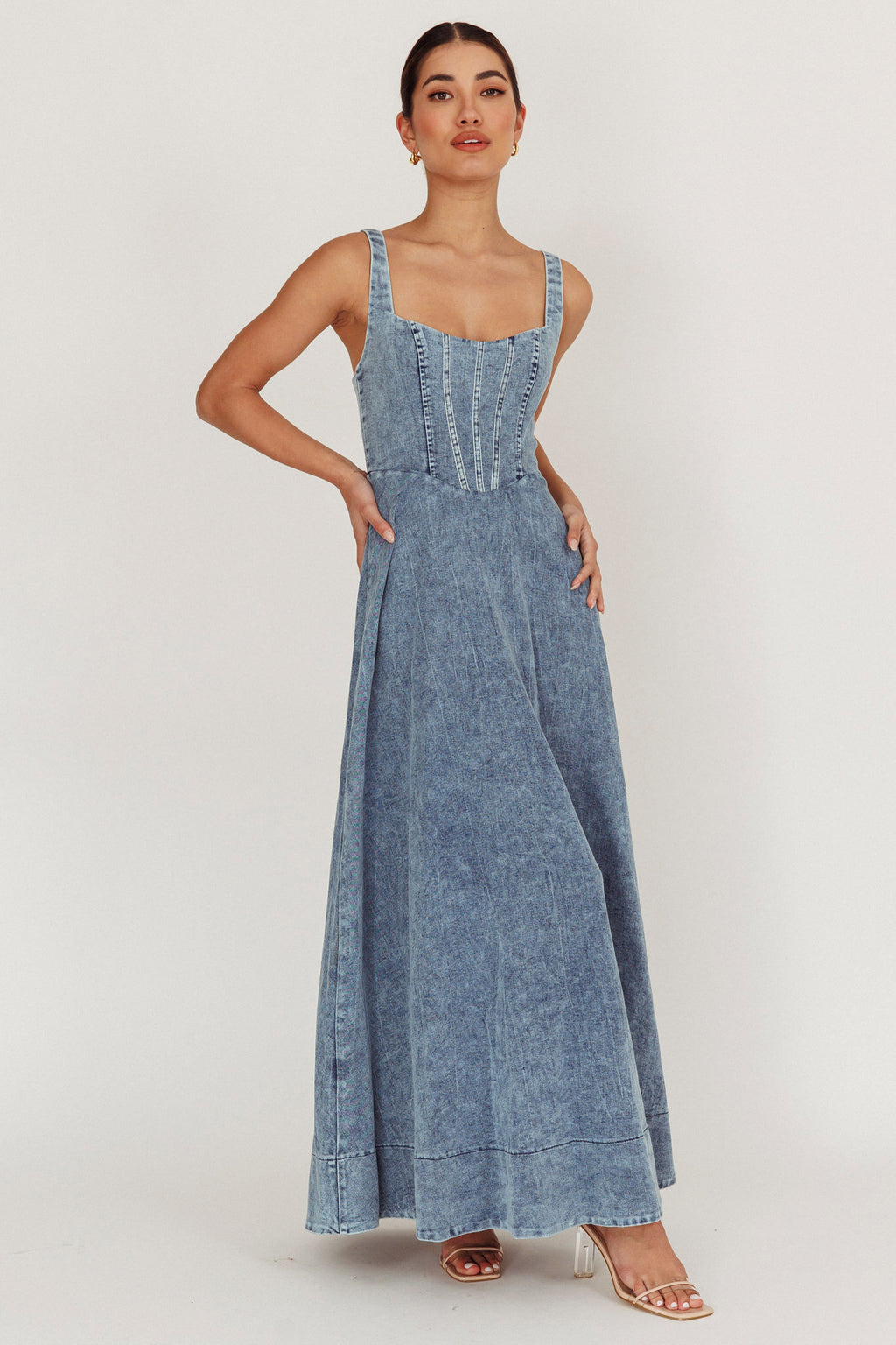 Talissa A-Line Maxi Denim Dress Blue by Selfie Leslie Australia