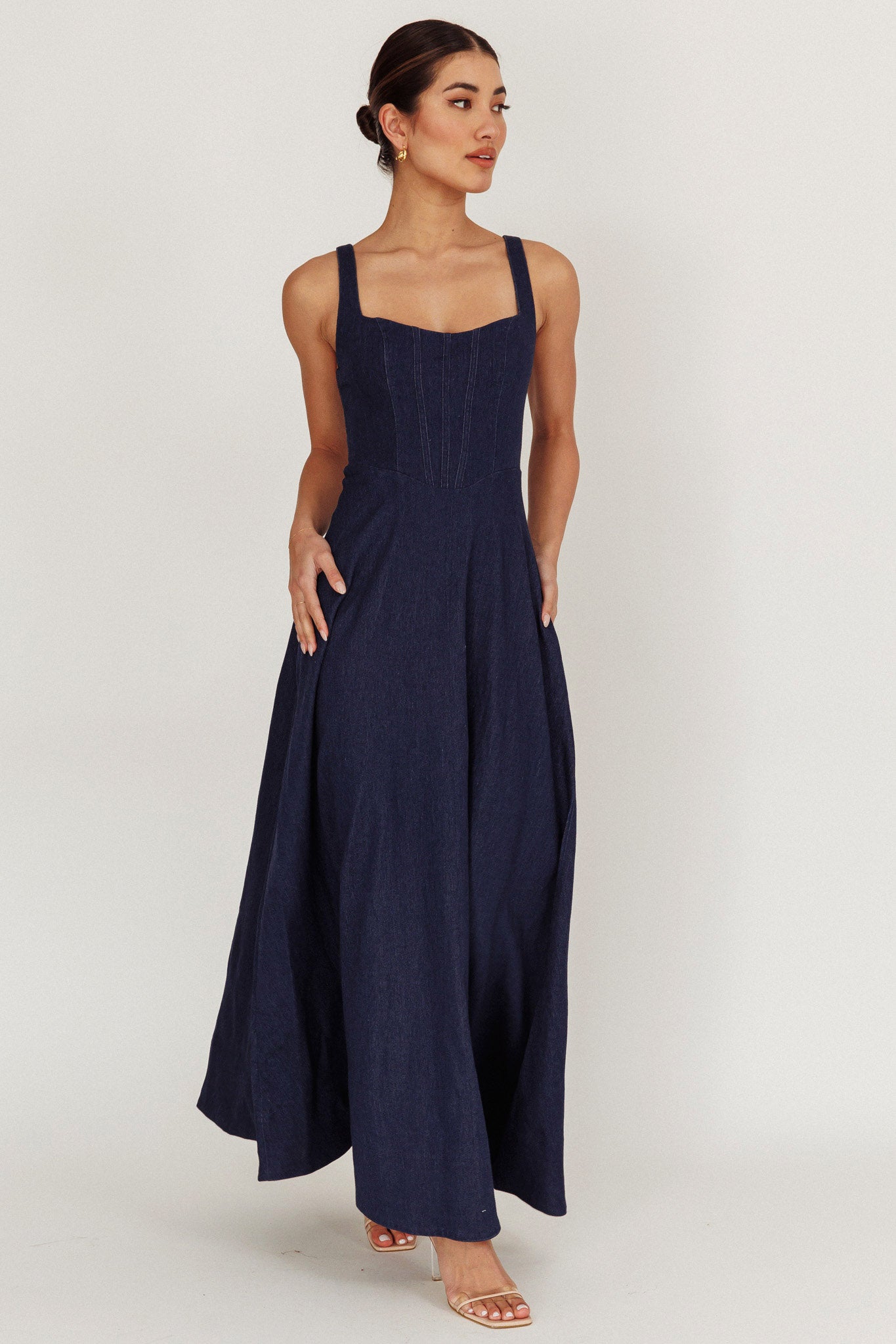 Shop the Talissa A-Line Maxi Denim Dress Indigo