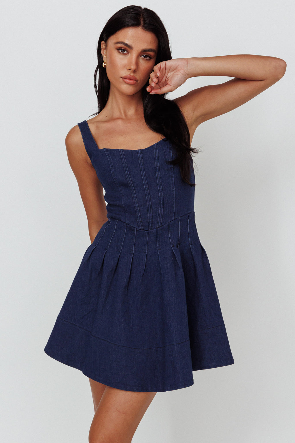 Talisa Pintuck Pleat Waist Mini Skirt Dark Blue by Selfie Leslie Australia