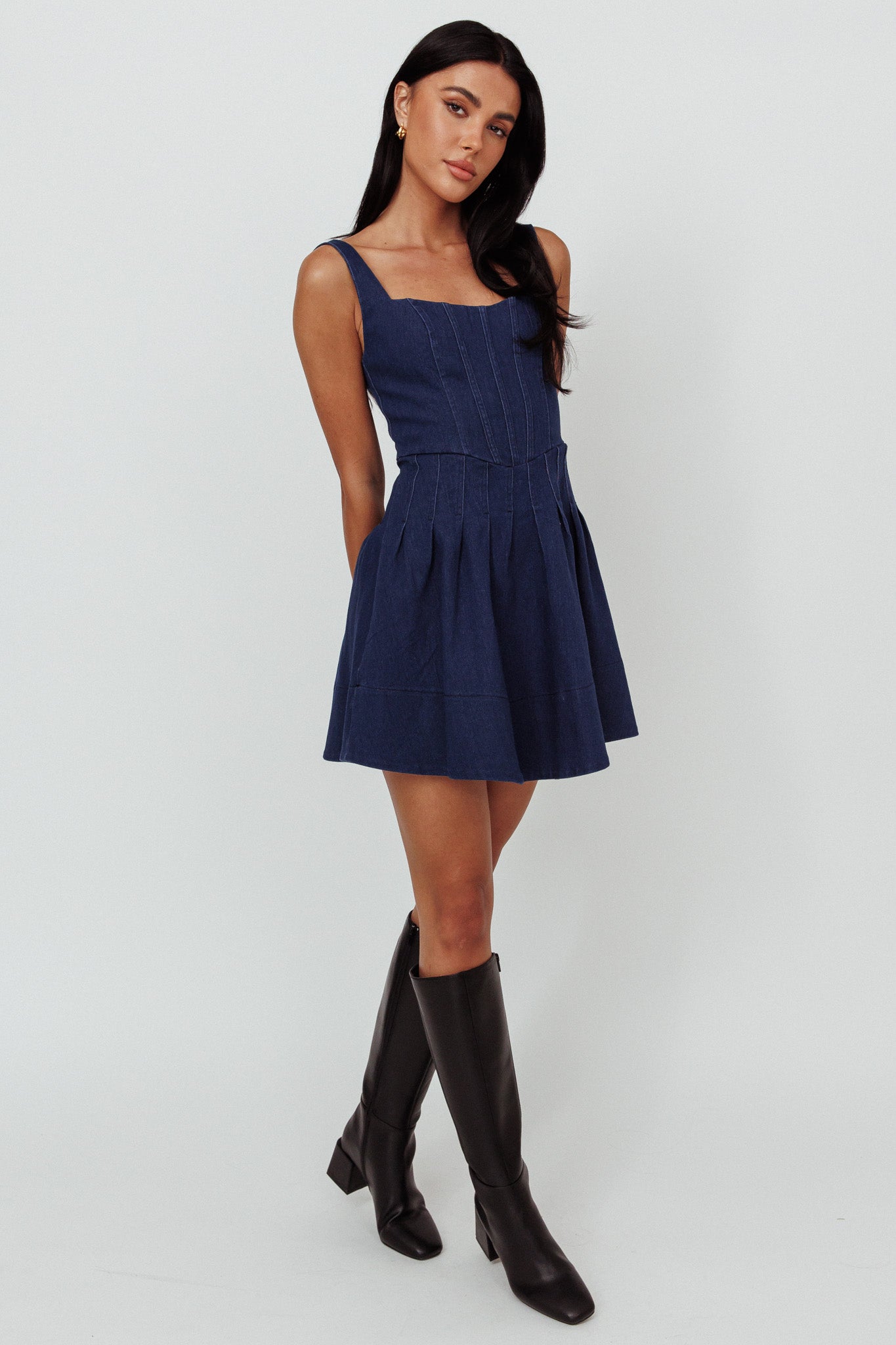Talisa Pintuck Pleat Waist Mini Skirt Dark Blue by Selfie Leslie Australia