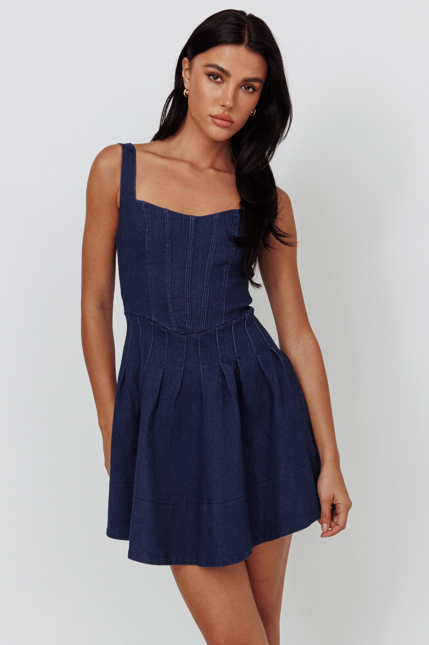 Talisa Pintuck Pleat Waist Mini Skirt Dark Blue by Selfie Leslie Australia