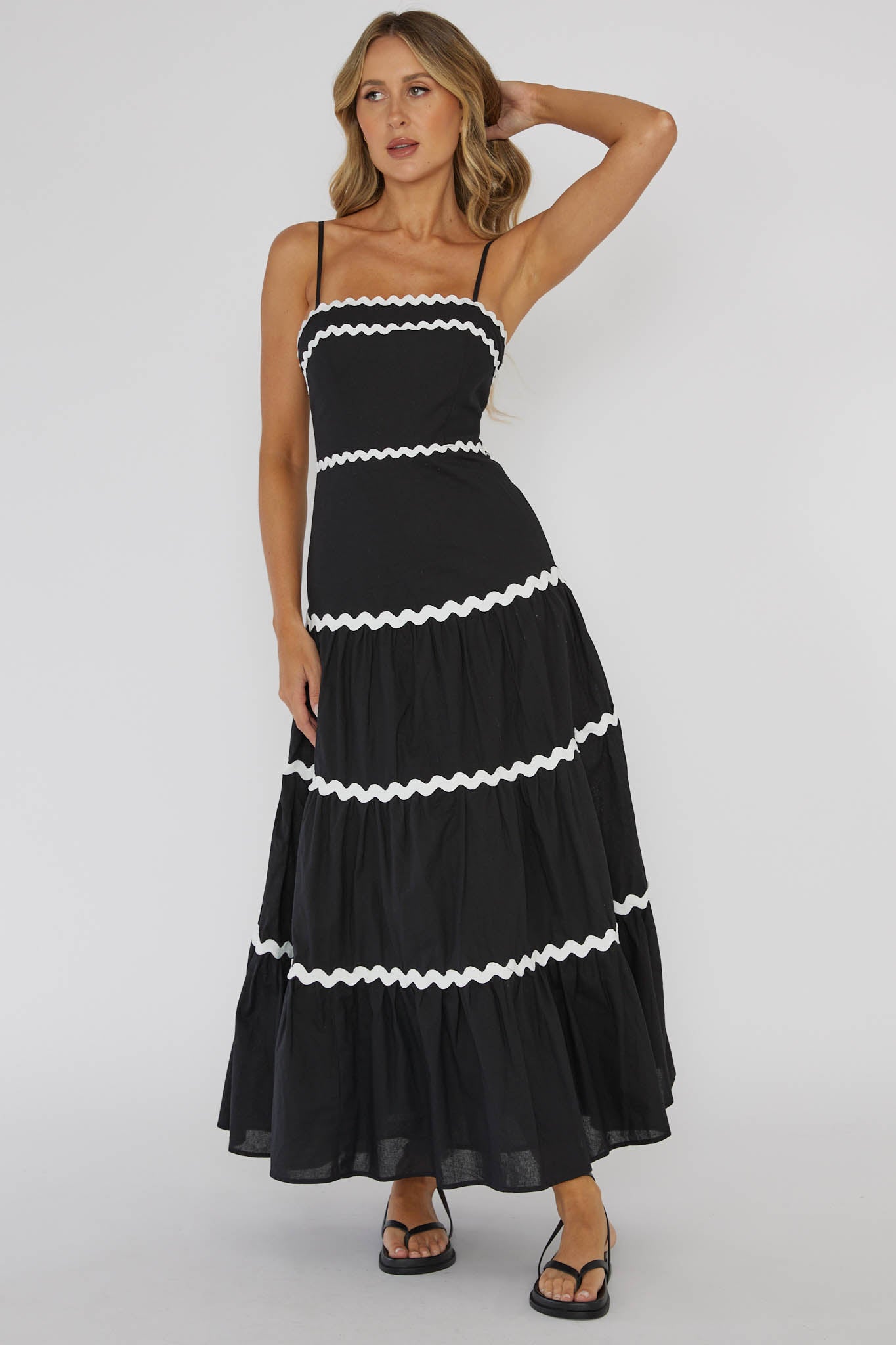 Confidante Ric Rac Trim Maxi Dress Black by Selfie Leslie Australia