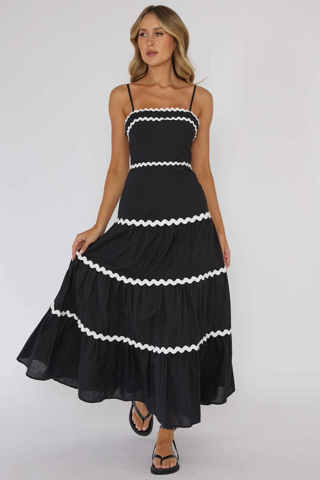 Confidante Ric Rac Trim Maxi Dress Black by Selfie Leslie Australia