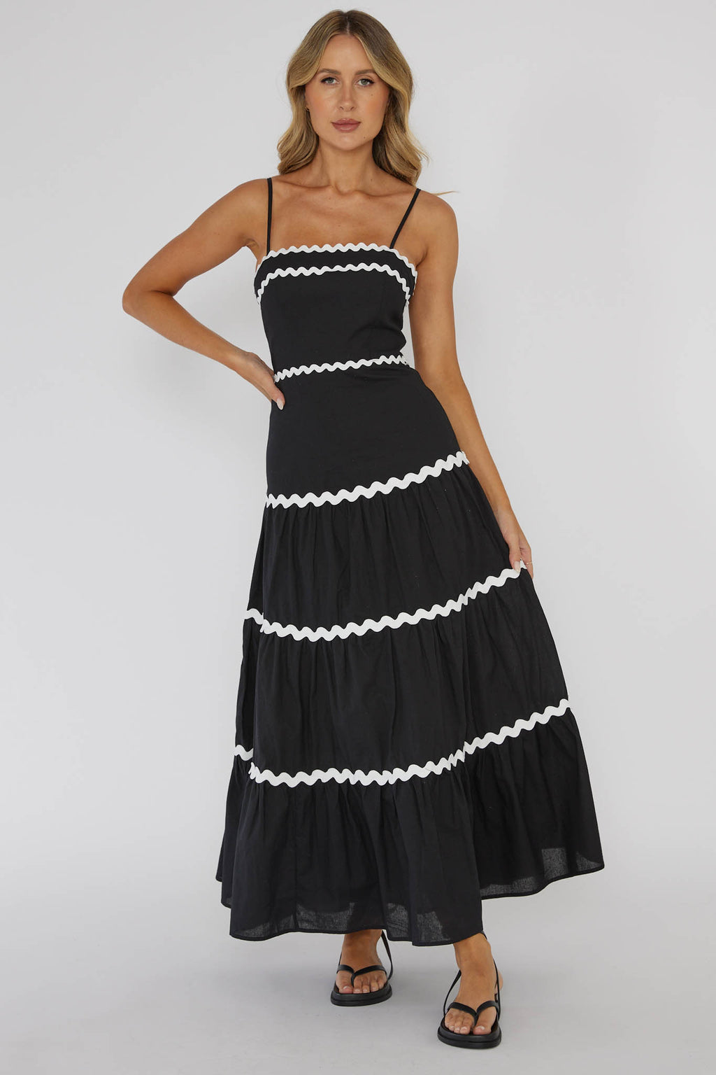 Confidante Ric Rac Trim Maxi Dress Black by Selfie Leslie Australia