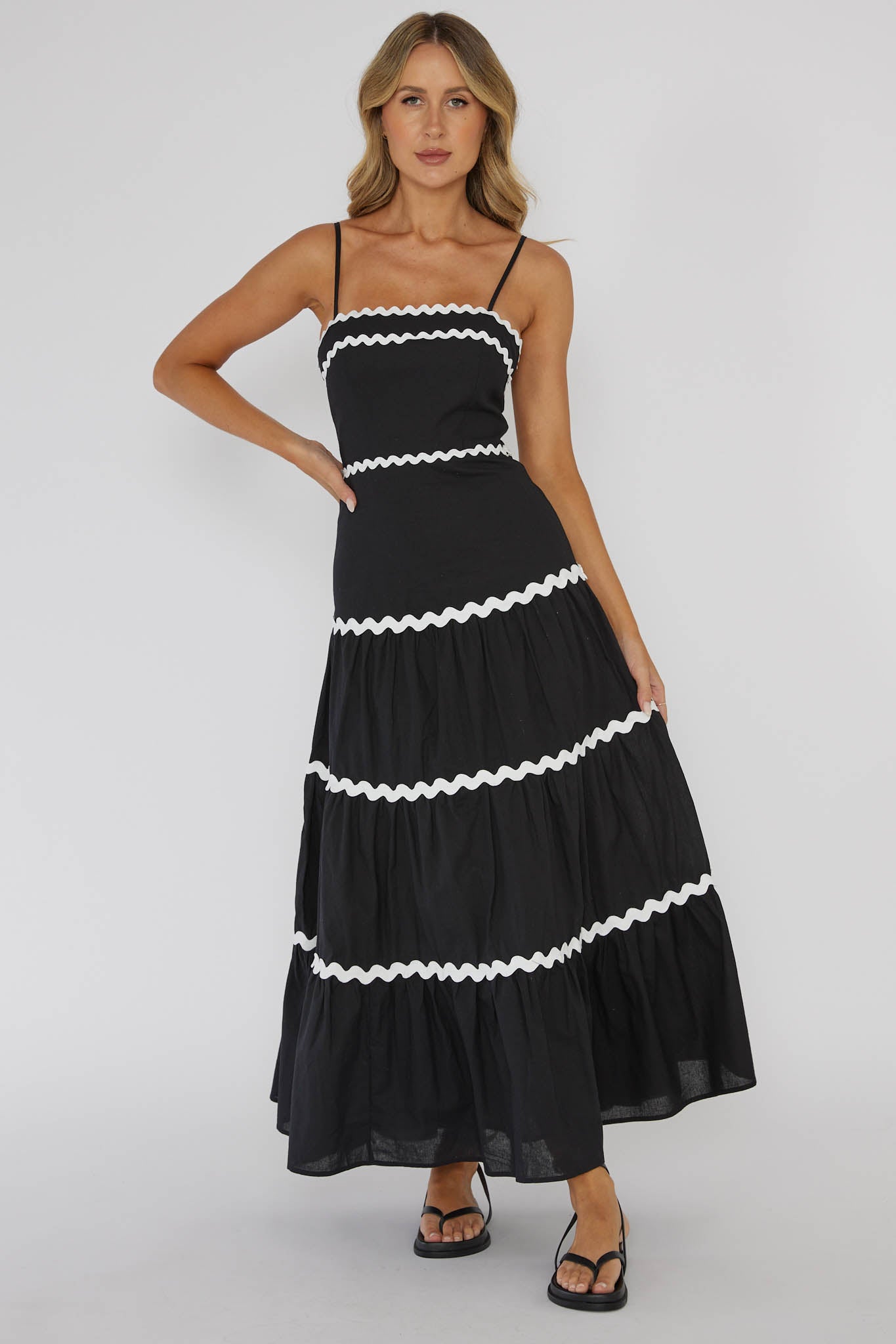 Confidante Ric Rac Trim Maxi Dress Black by Selfie Leslie Australia