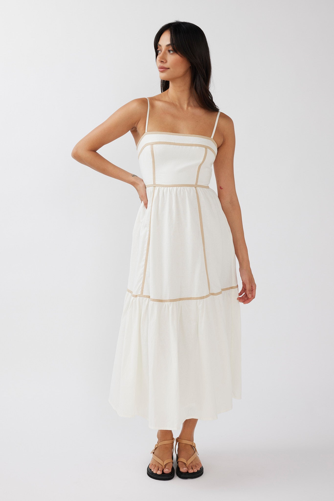 Confidante Piping Trim Midi Dress White by Selfie Leslie Australia