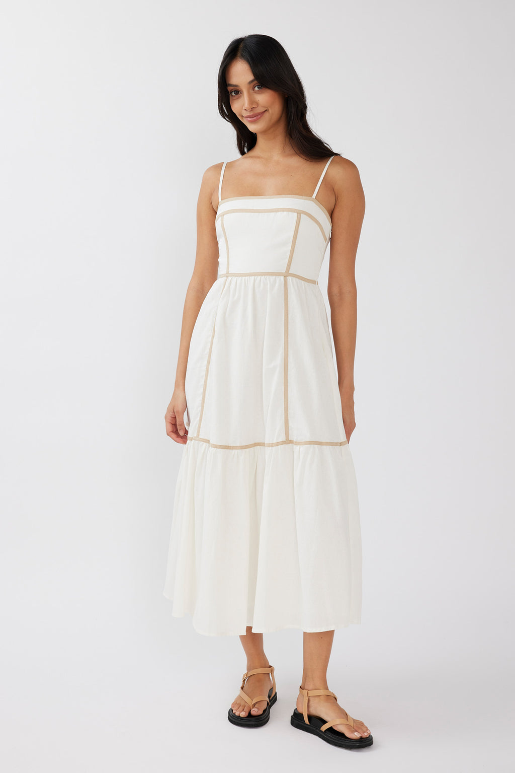 Confidante Piping Trim Midi Dress White by Selfie Leslie Australia