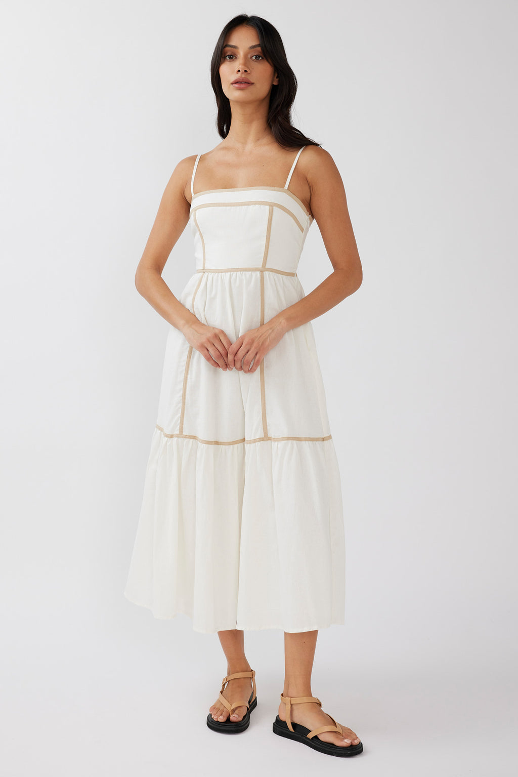 Confidante Piping Trim Midi Dress White by Selfie Leslie Australia