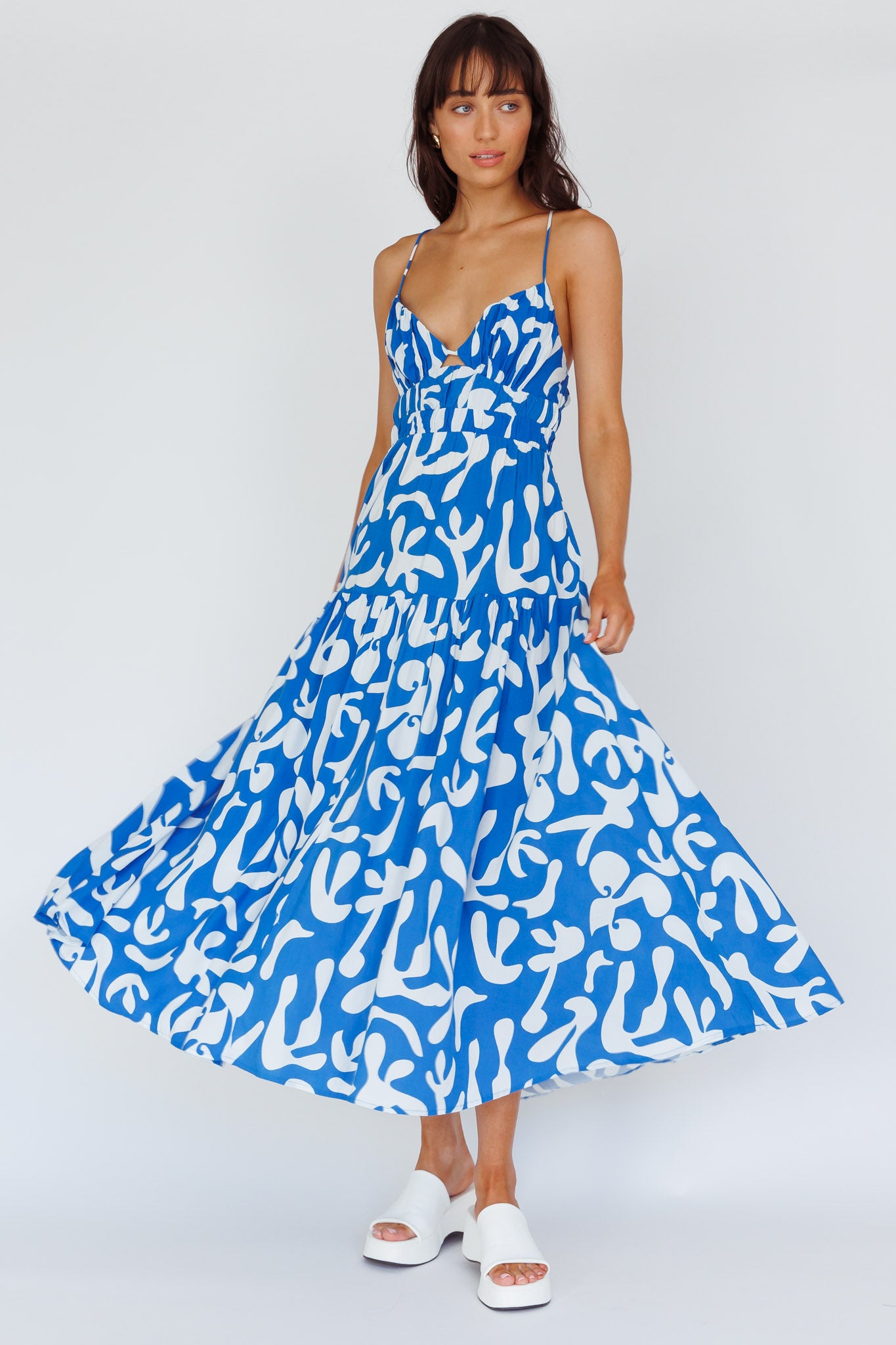 Tiffi Cami Strap Midi Dress Floral Blue by Selfie Leslie Australia