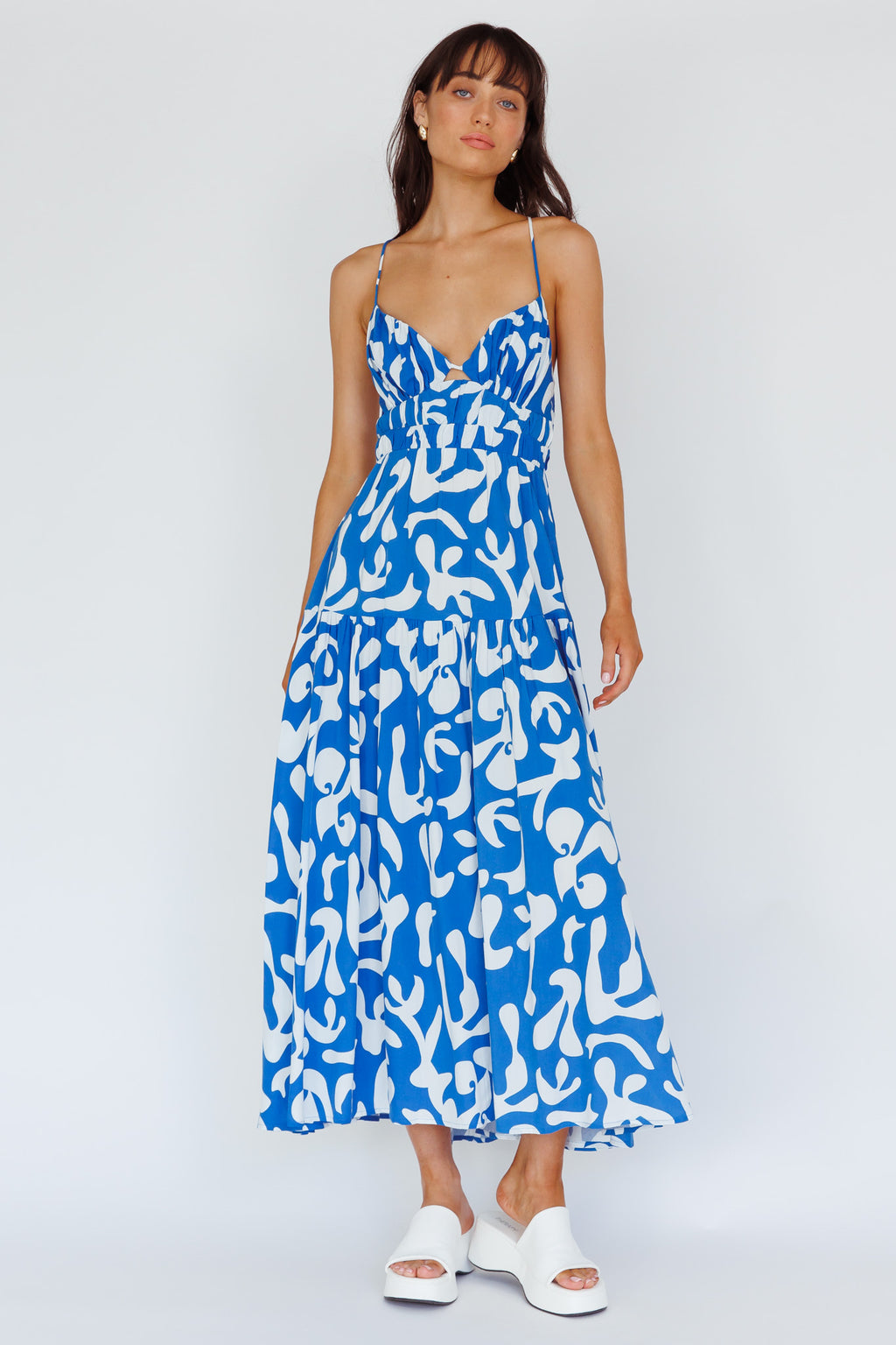 Tiffi Cami Strap Midi Dress Floral Blue by Selfie Leslie Australia