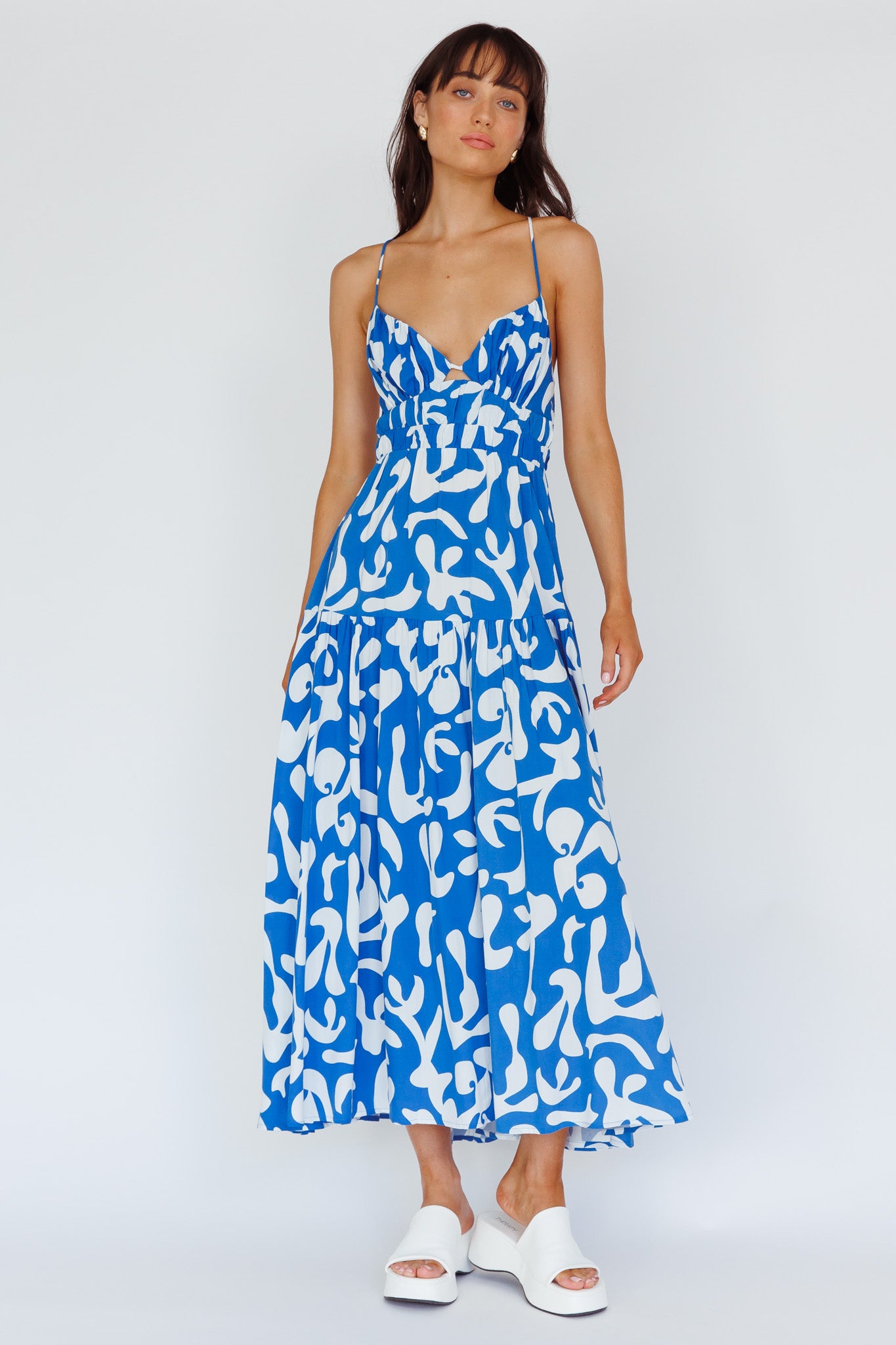Tiffi Cami Strap Midi Dress Floral Blue by Selfie Leslie Australia