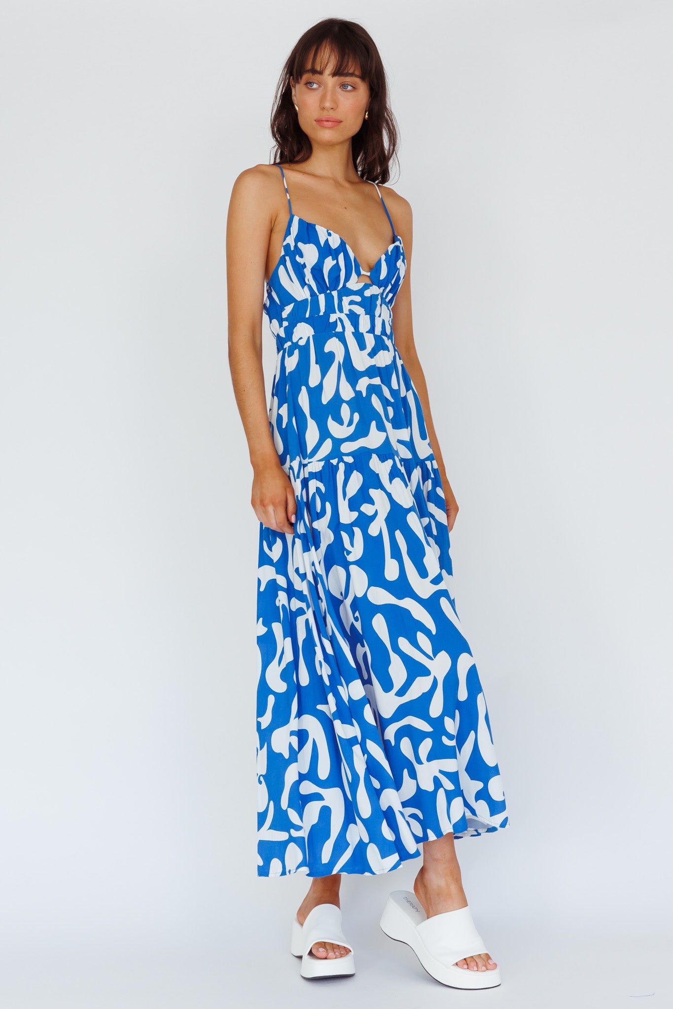 Tiffi Cami Strap Midi Dress Floral Blue by Selfie Leslie Australia