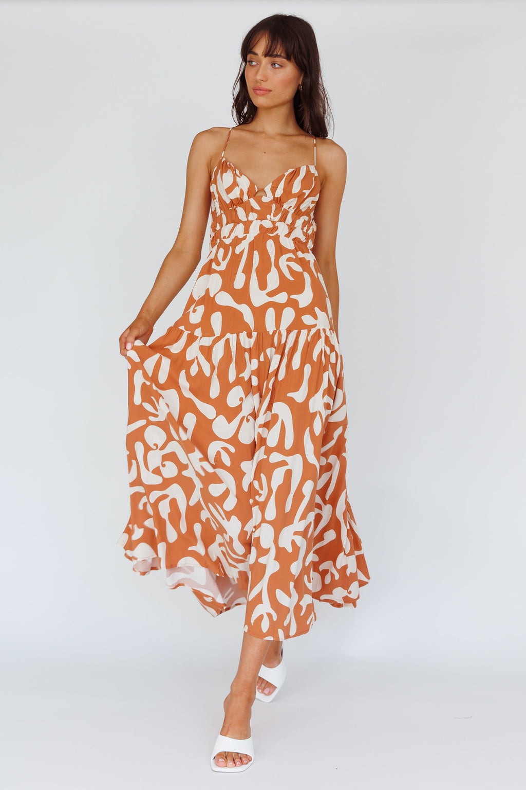 Tiffi Cami Strap Midi Dress Floral Brown by Selfie Leslie Australia