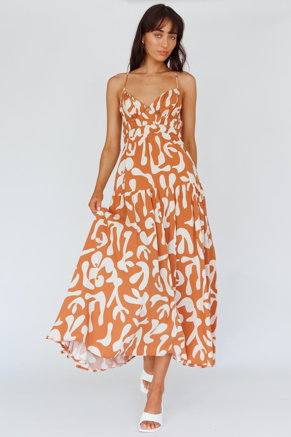 Tiffi Cami Strap Midi Dress Floral Brown by Selfie Leslie Australia