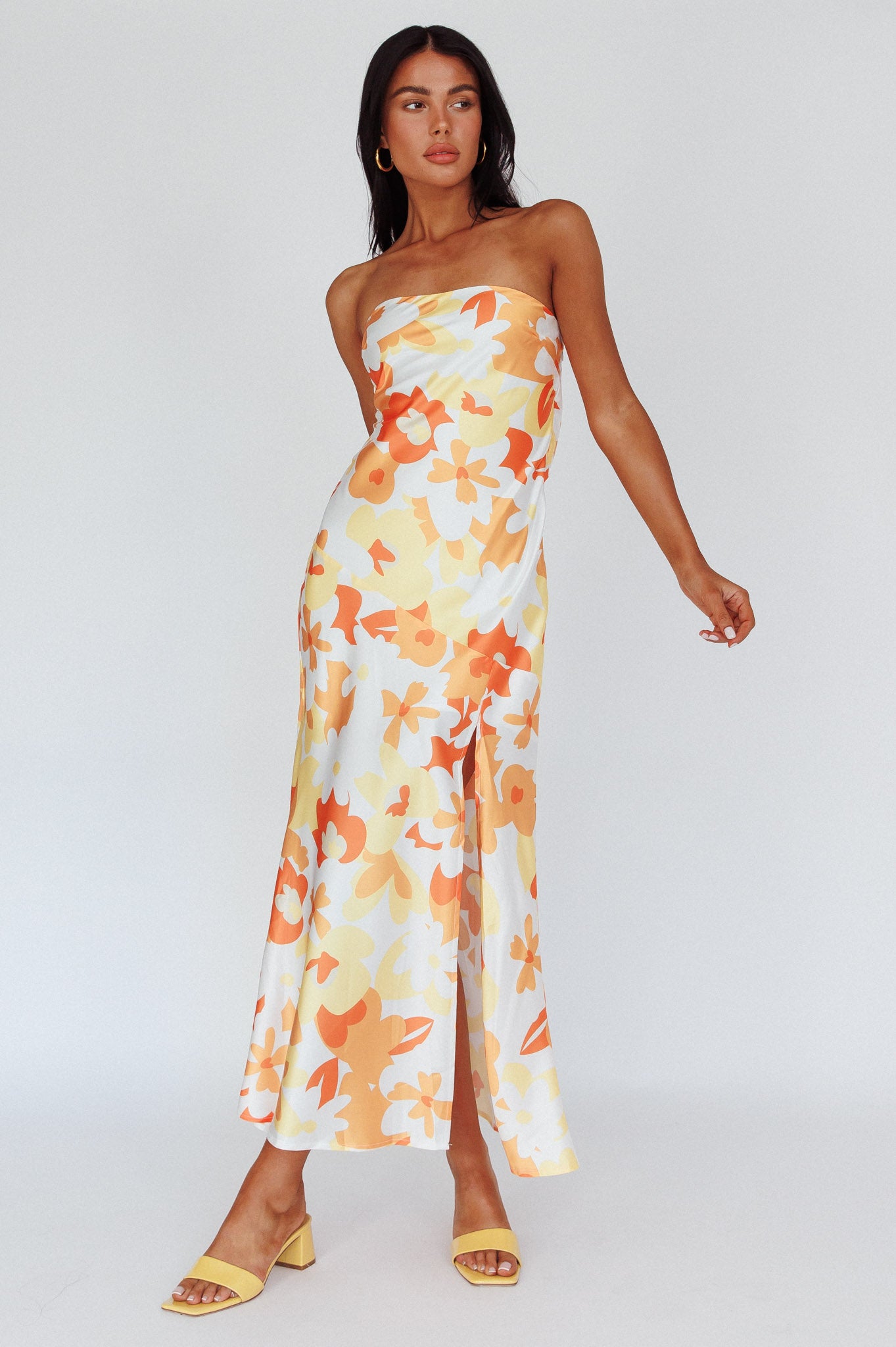 Latisha Strappy Cowl Back Midi Dress Floral Orange by Selfie Leslie Australia