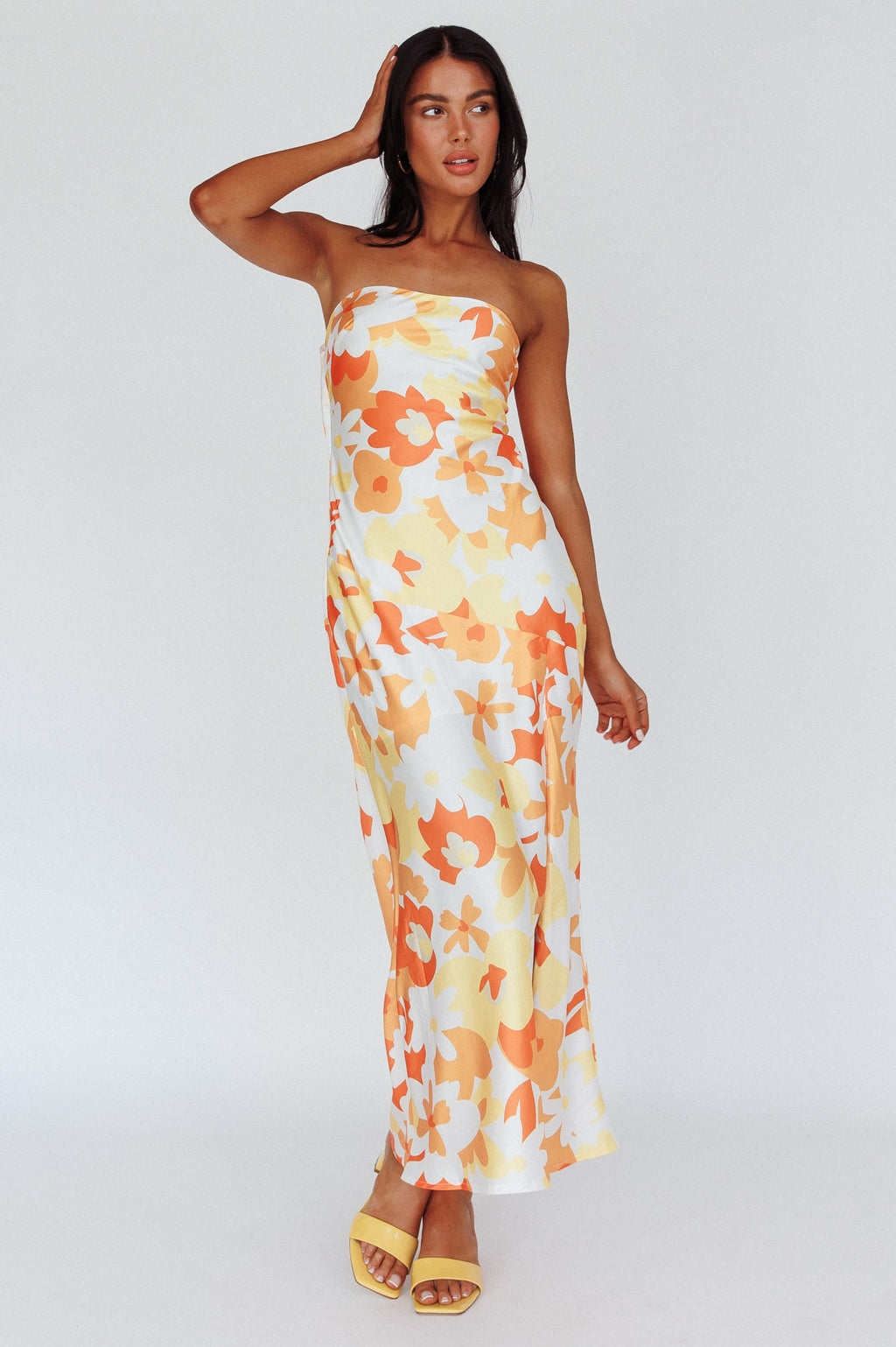 Latisha Strappy Cowl Back Midi Dress Floral Orange by Selfie Leslie Australia