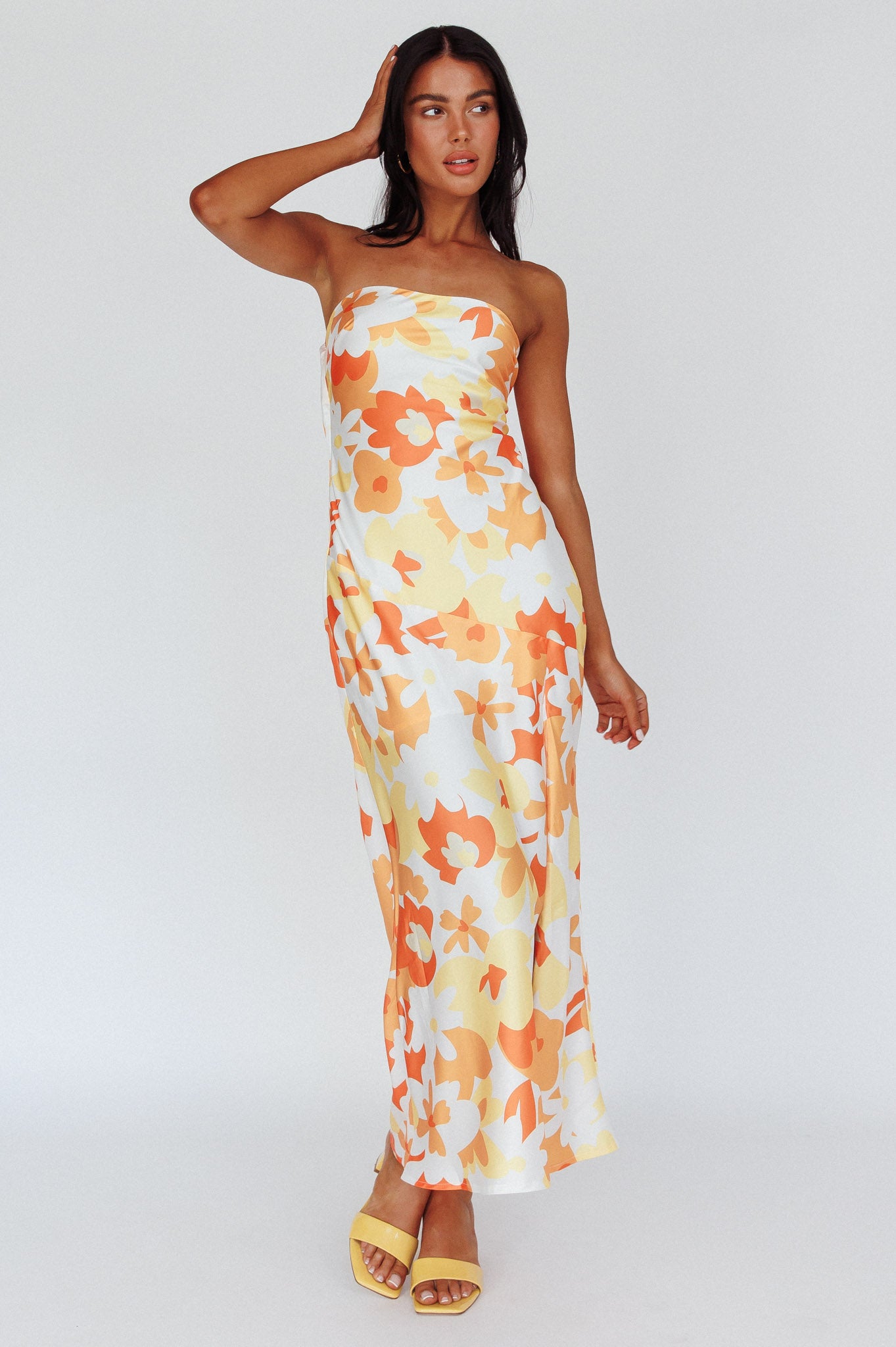 Latisha Strappy Cowl Back Midi Dress Floral Orange by Selfie Leslie Australia