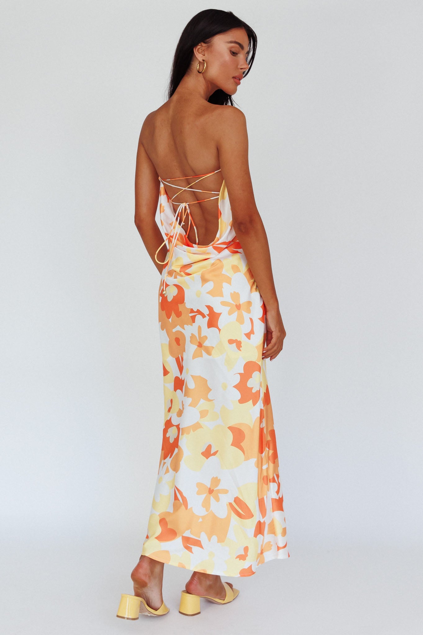 Latisha Strappy Cowl Back Midi Dress Floral Orange by Selfie Leslie Australia