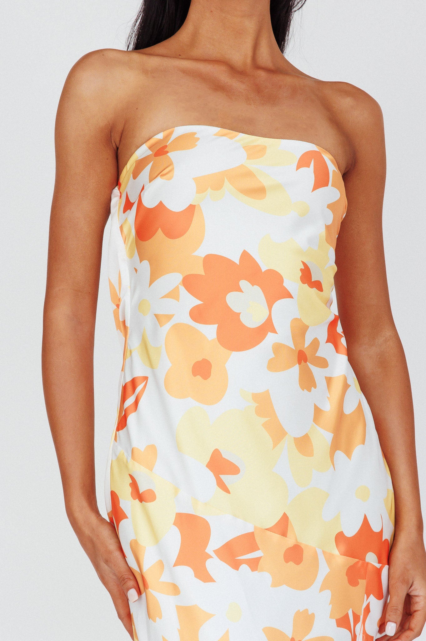 Latisha Strappy Cowl Back Midi Dress Floral Orange by Selfie Leslie Australia