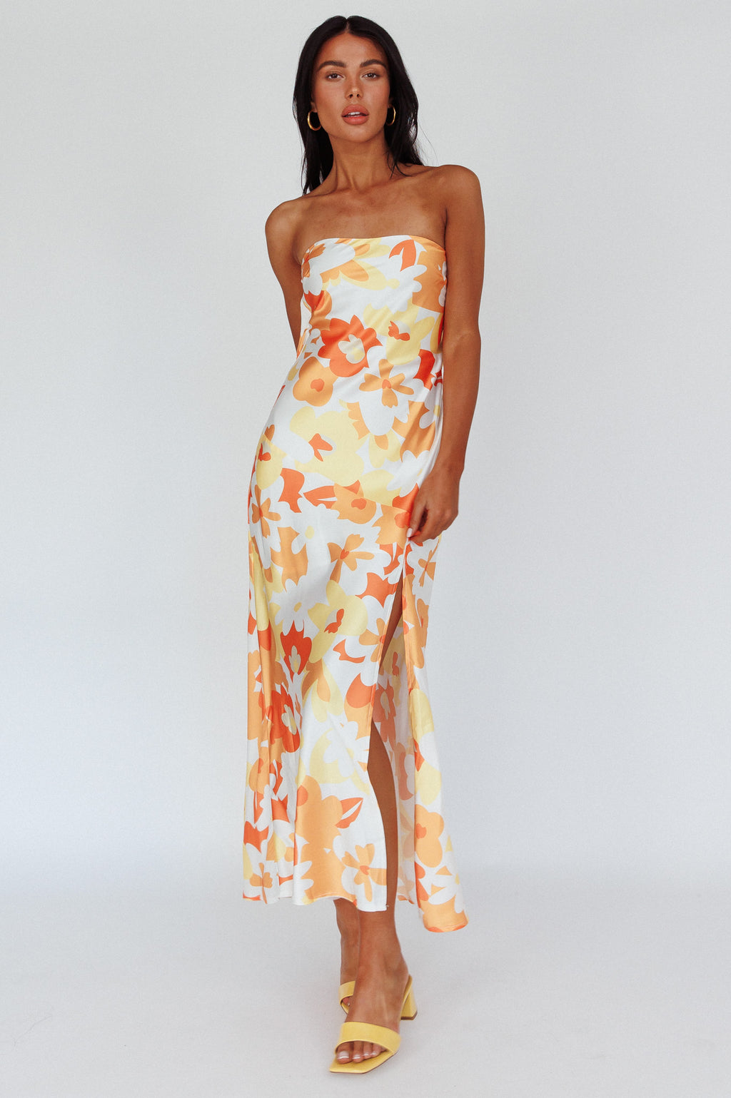 Latisha Strappy Cowl Back Midi Dress Floral Orange by Selfie Leslie Australia