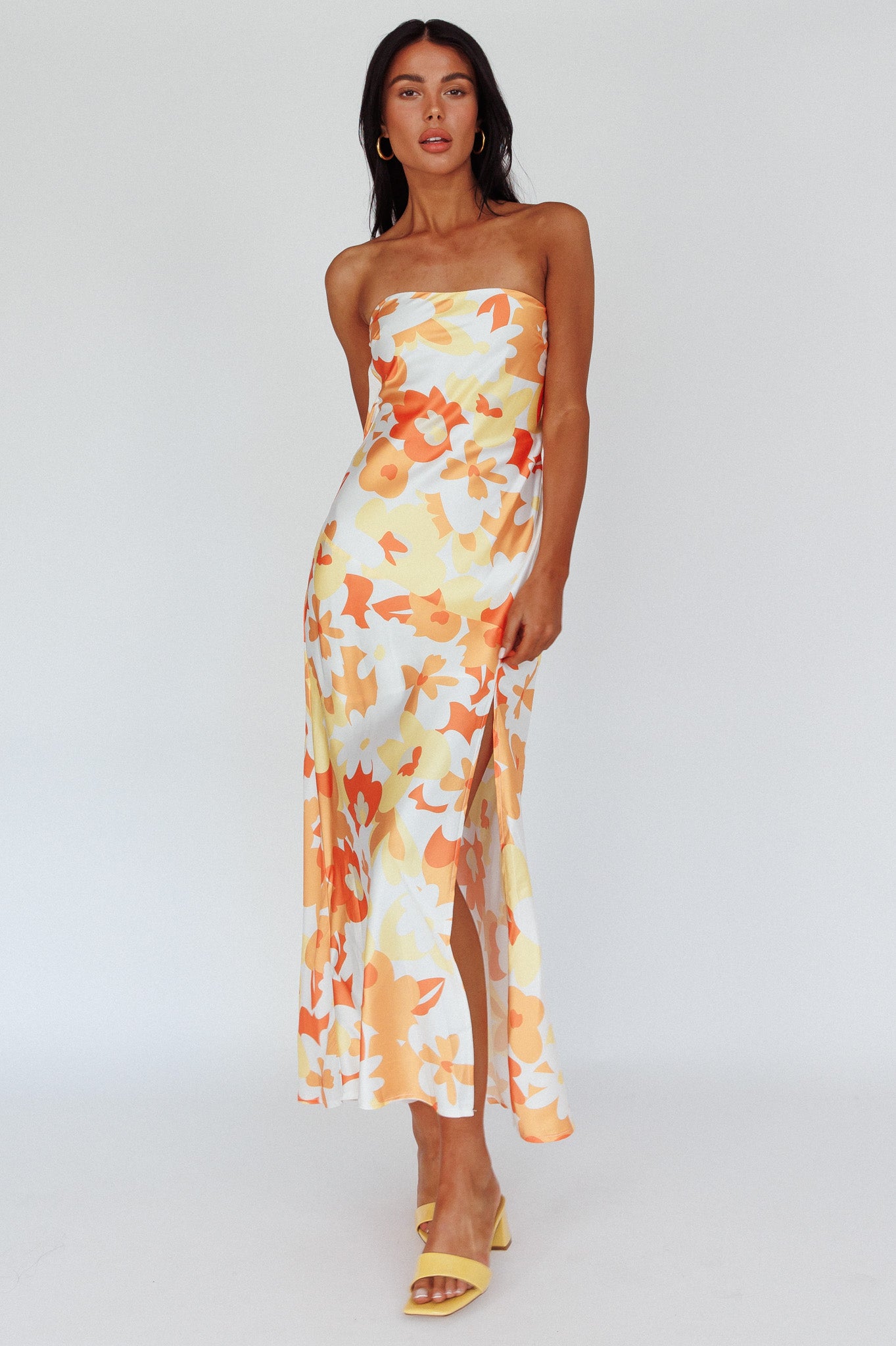 Latisha Strappy Cowl Back Midi Dress Floral Orange by Selfie Leslie Australia