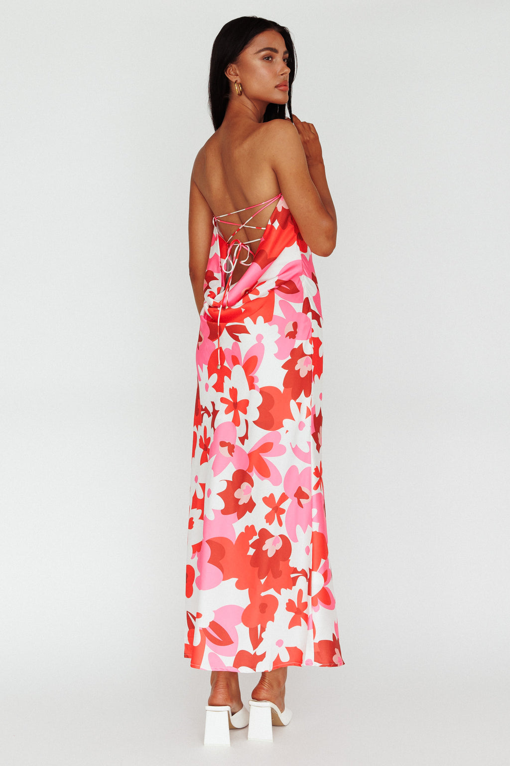 Latisha Strappy Cowl Back Midi Dress Floral Red by Selfie Leslie Australia
