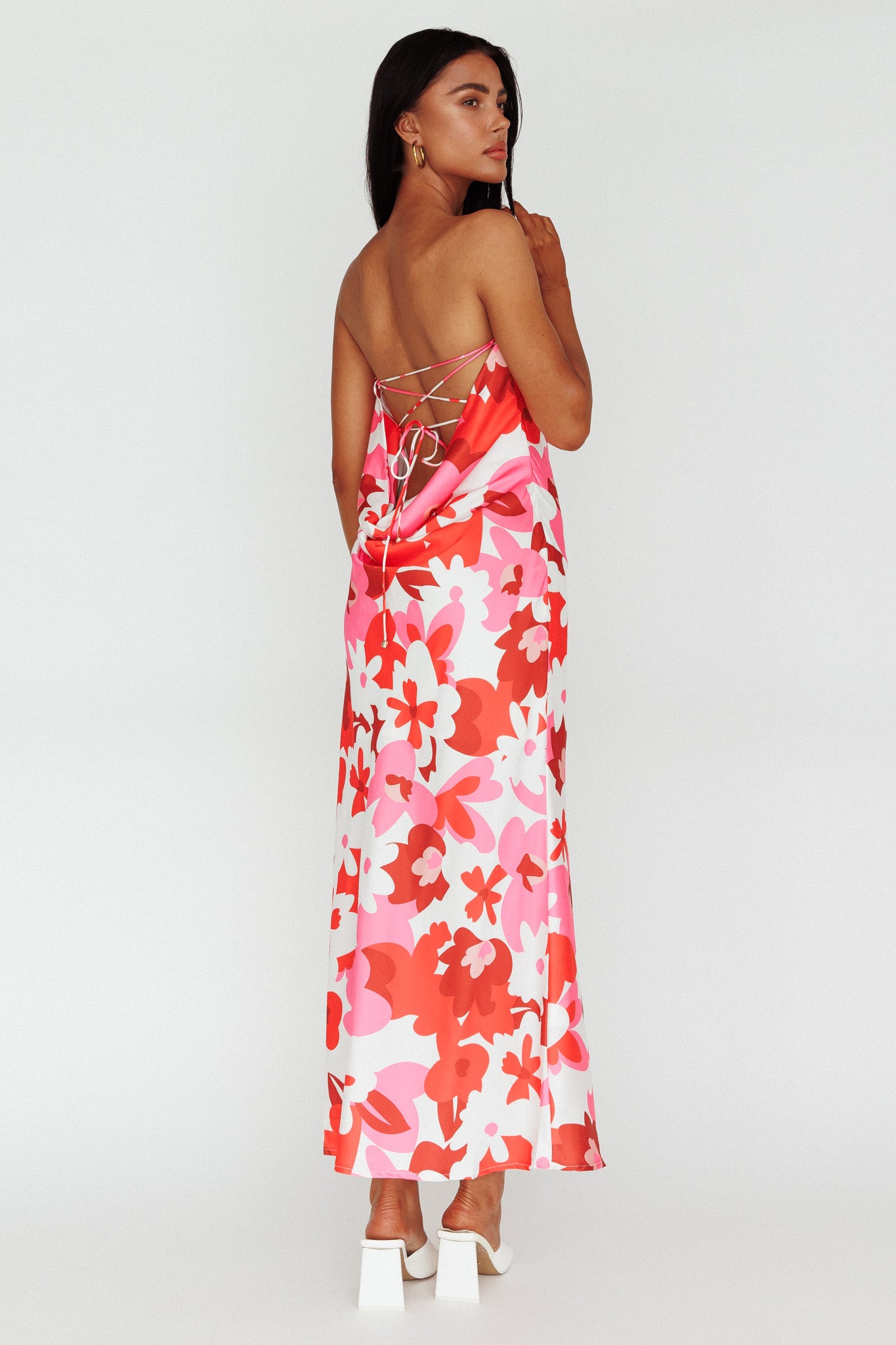 Latisha Strappy Cowl Back Midi Dress Floral Red by Selfie Leslie Australia
