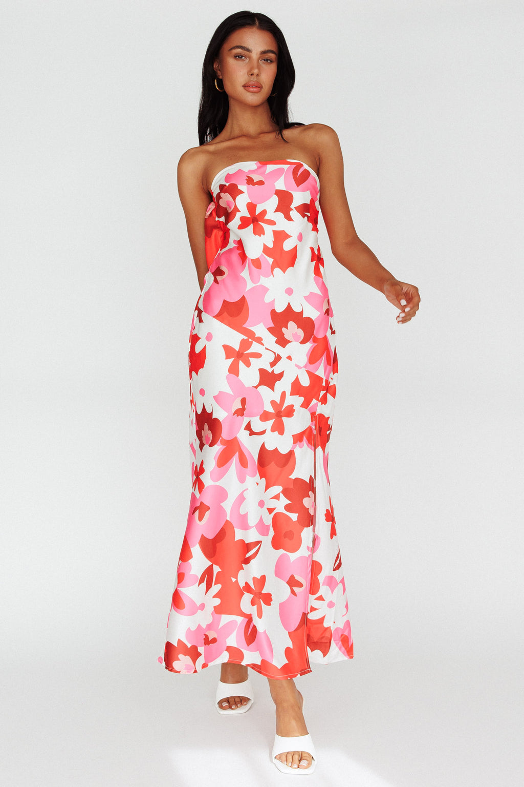 Latisha Strappy Cowl Back Midi Dress Floral Red by Selfie Leslie Australia
