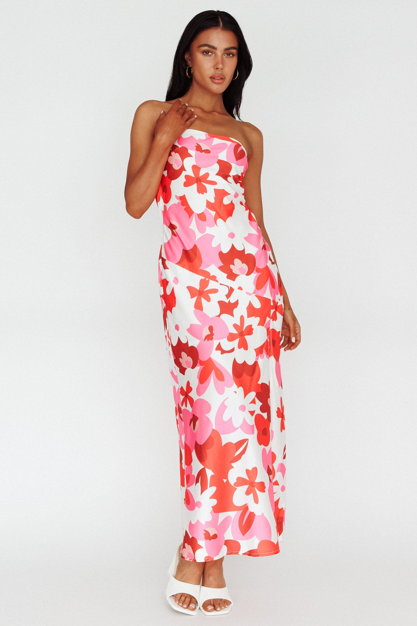 Latisha Strappy Cowl Back Midi Dress Floral Red by Selfie Leslie Australia