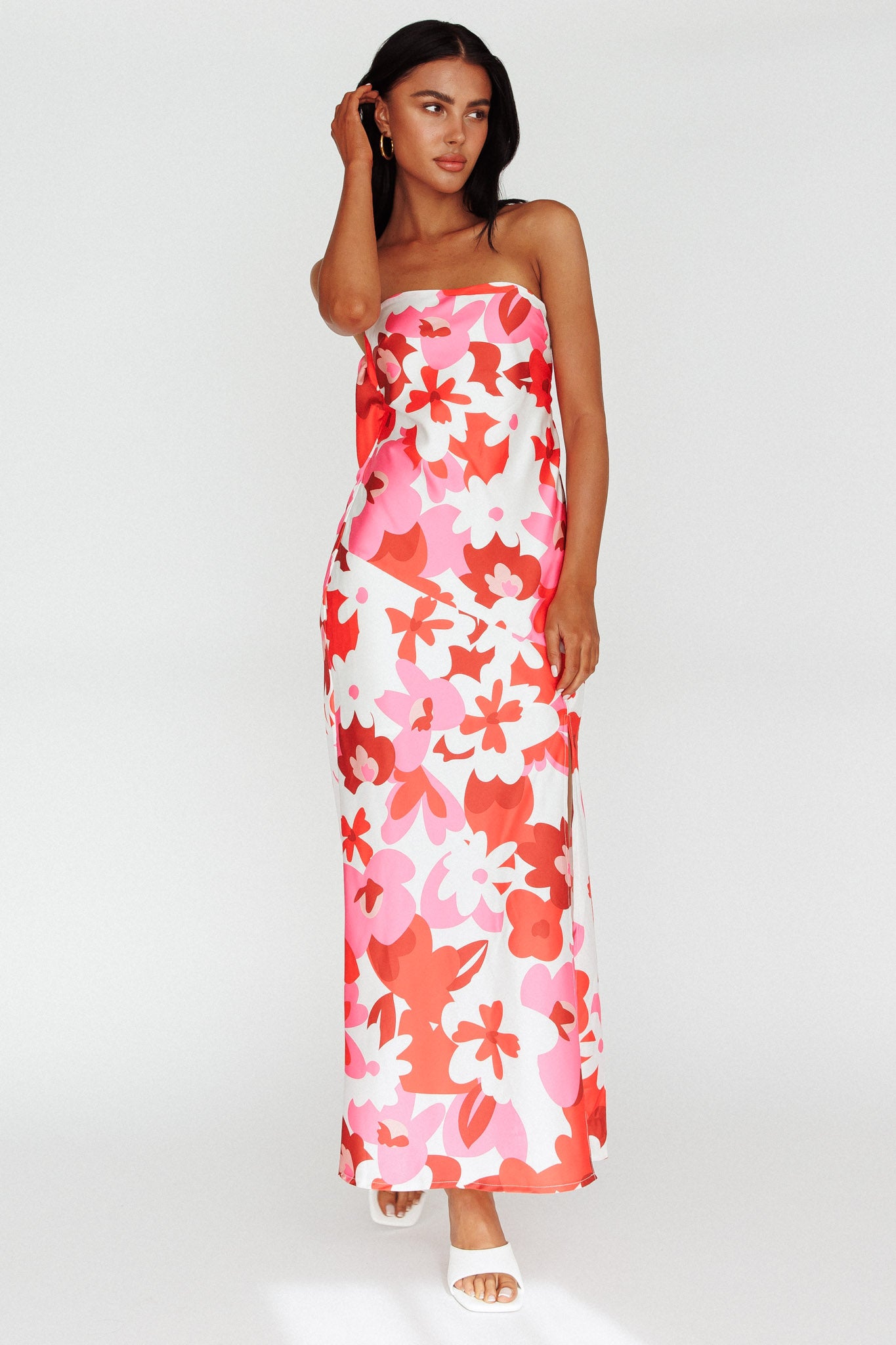 Latisha Strappy Cowl Back Midi Dress Floral Red by Selfie Leslie Australia