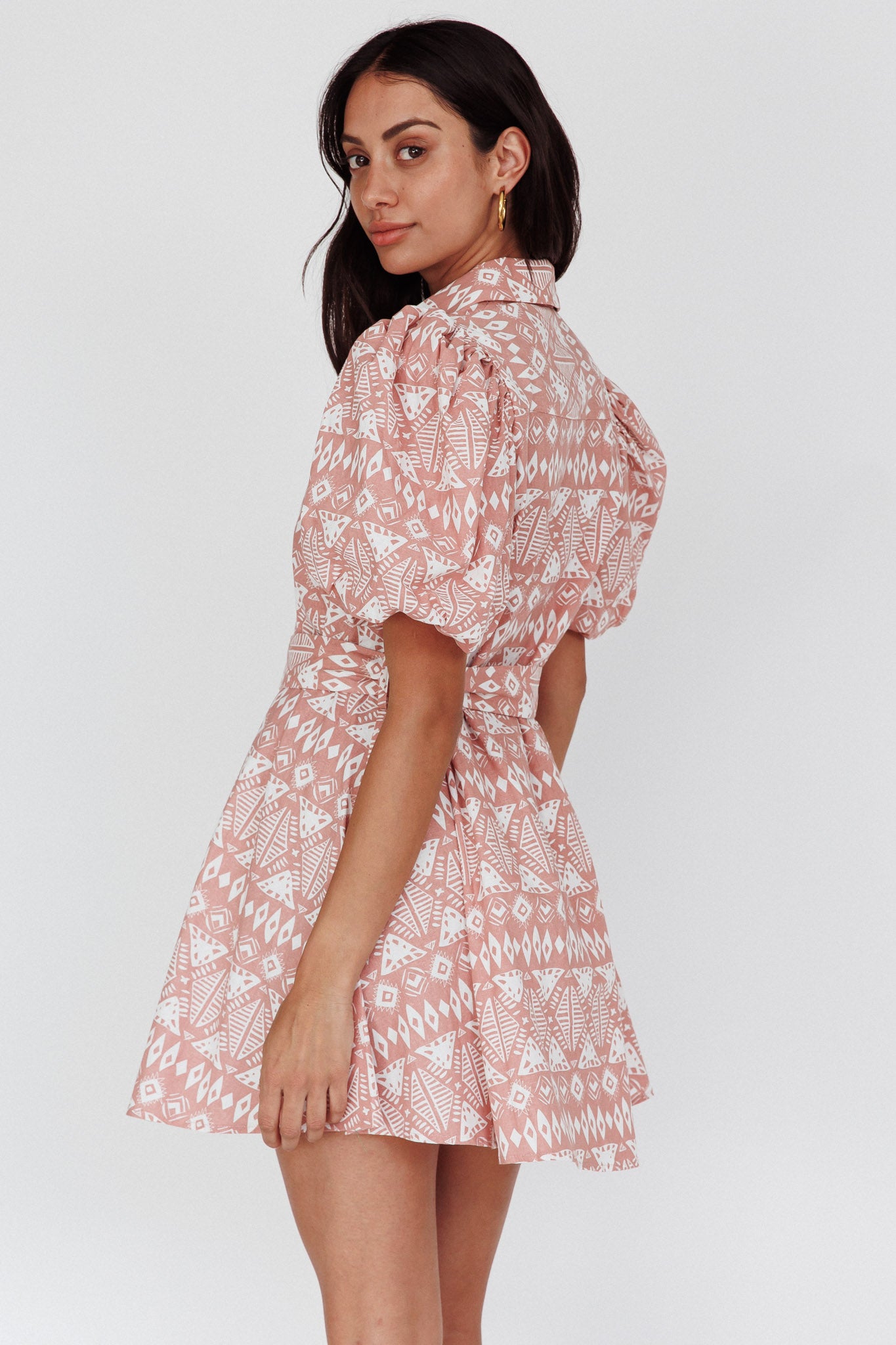 Nanette Puff Sleeve Belted Mini Dress Print Rose by Selfie Leslie Australia
