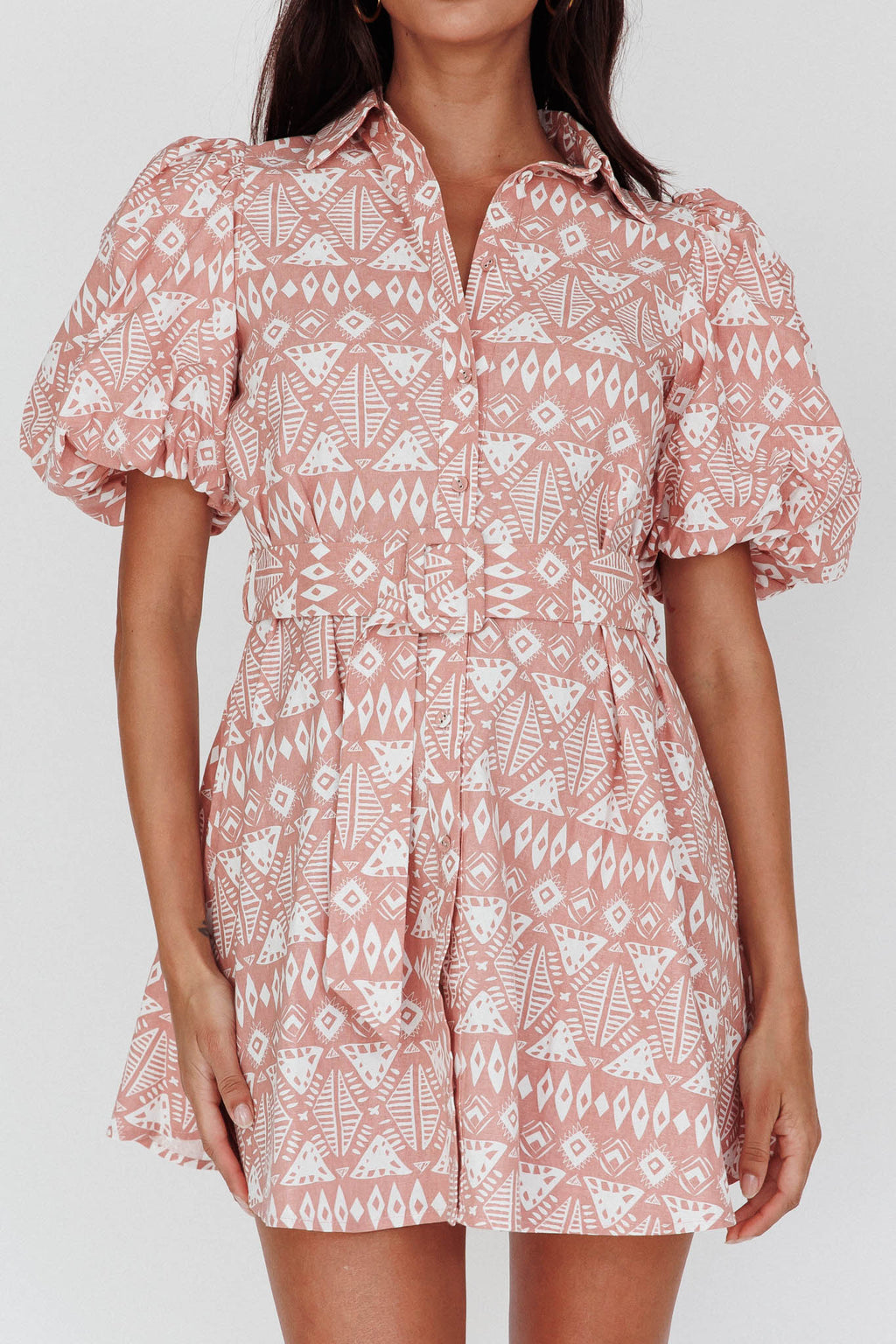 Nanette Puff Sleeve Belted Mini Dress Print Rose by Selfie Leslie Australia
