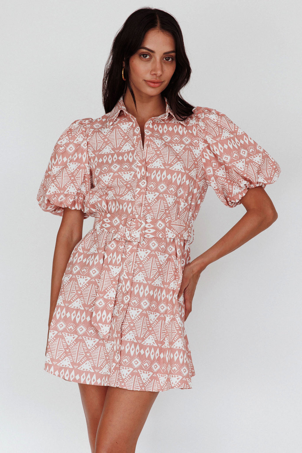 Nanette Puff Sleeve Belted Mini Dress Print Rose by Selfie Leslie Australia
